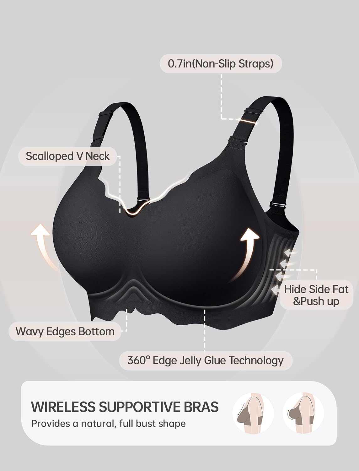 Detalle de OEAK Women Jelly Bras No Underwire Scalloped Push Up Buttery Soft T-shirt Bra