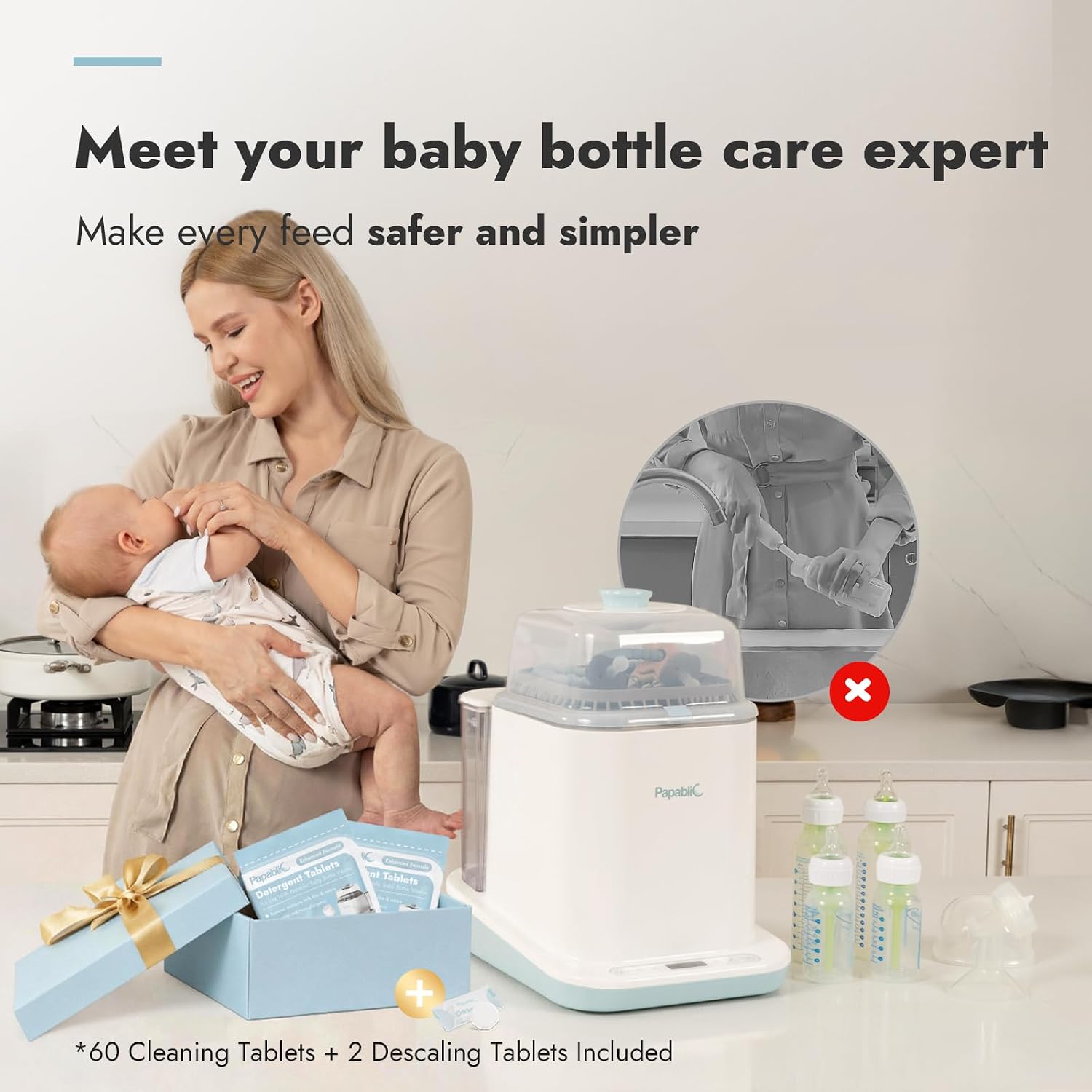 Detalle de Papablic ZMW-STHB03 Bottle Washer, Sterilizer and Dryer with 60 Tablets