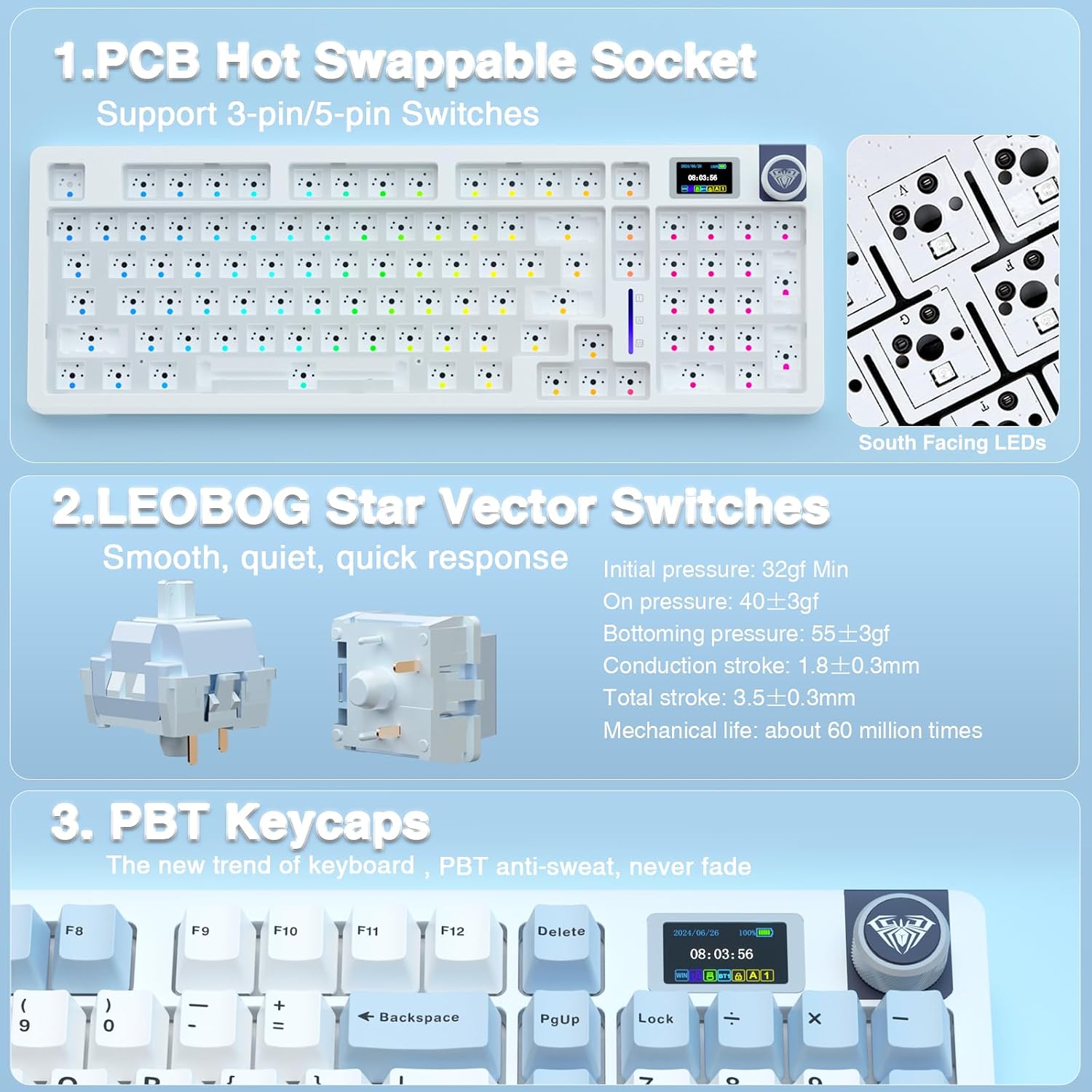 Thumbnail 6 de AULA S98 Pro Wireless Mechanical Keyboard with LCD, Knob, Hot-Swap and RGB