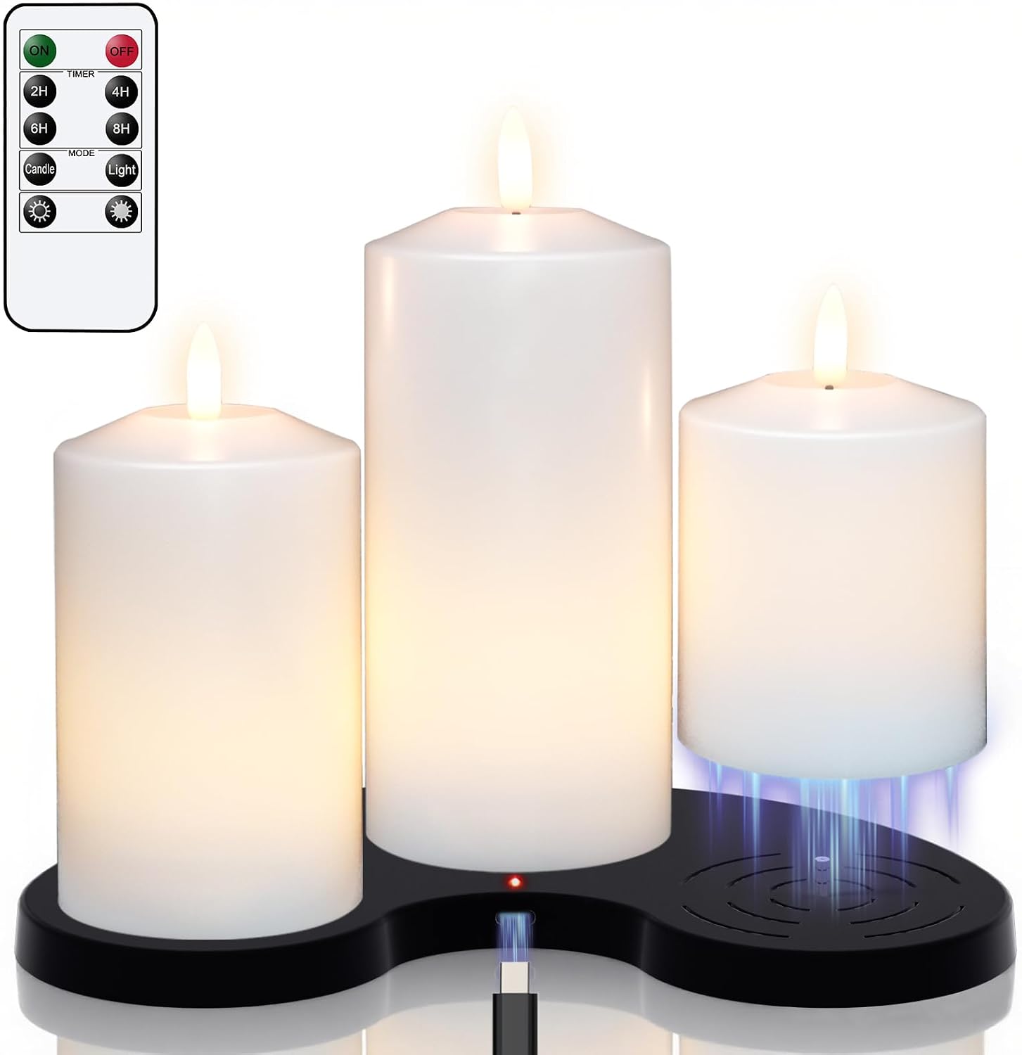 Thumbnail 5 de Eldnacele White Flameless Pillar Candle Pack 3 🕯