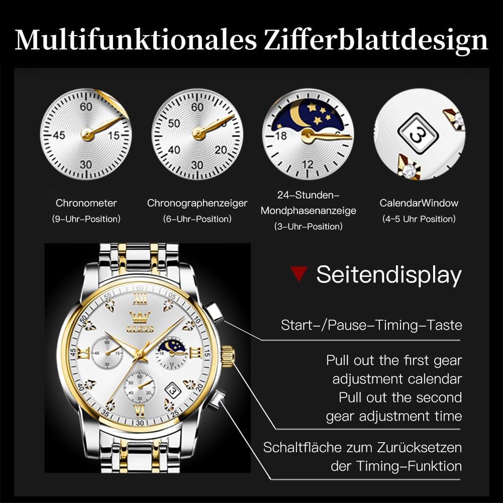 Detalle 2 de OLEVS Herrenuhr 42 mm Quarz mit Datum