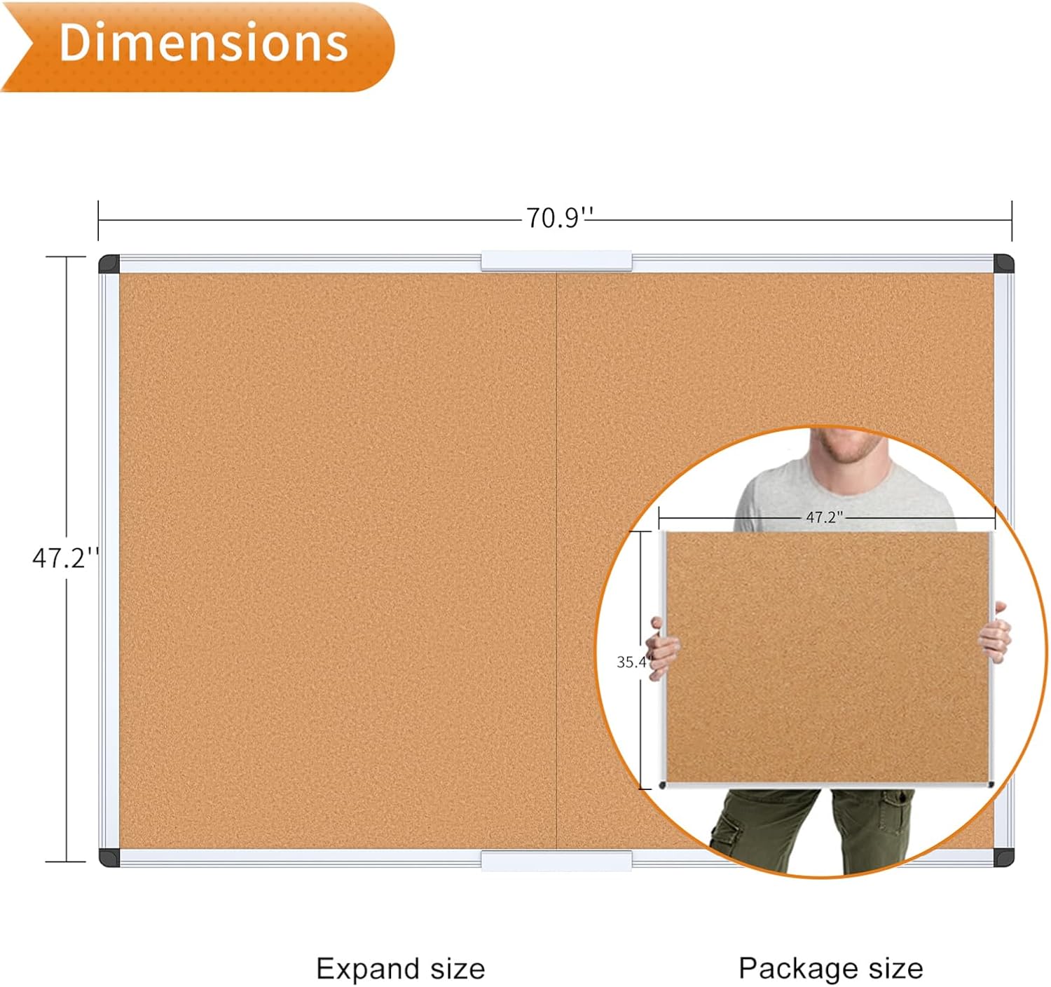 Thumbnail 1 de VIZ-PRO Large Cork Bulletin Board with Foldable Design, 180x120 cm – Silver Aluminium Frame