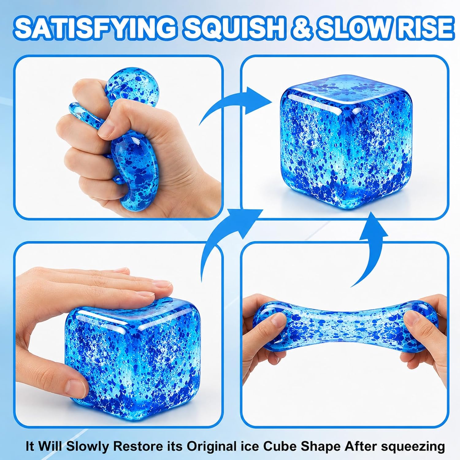 Detalle de Stress Cube Squishy Stress Ball: Glitter Ice Cube (2.17in) in Blue