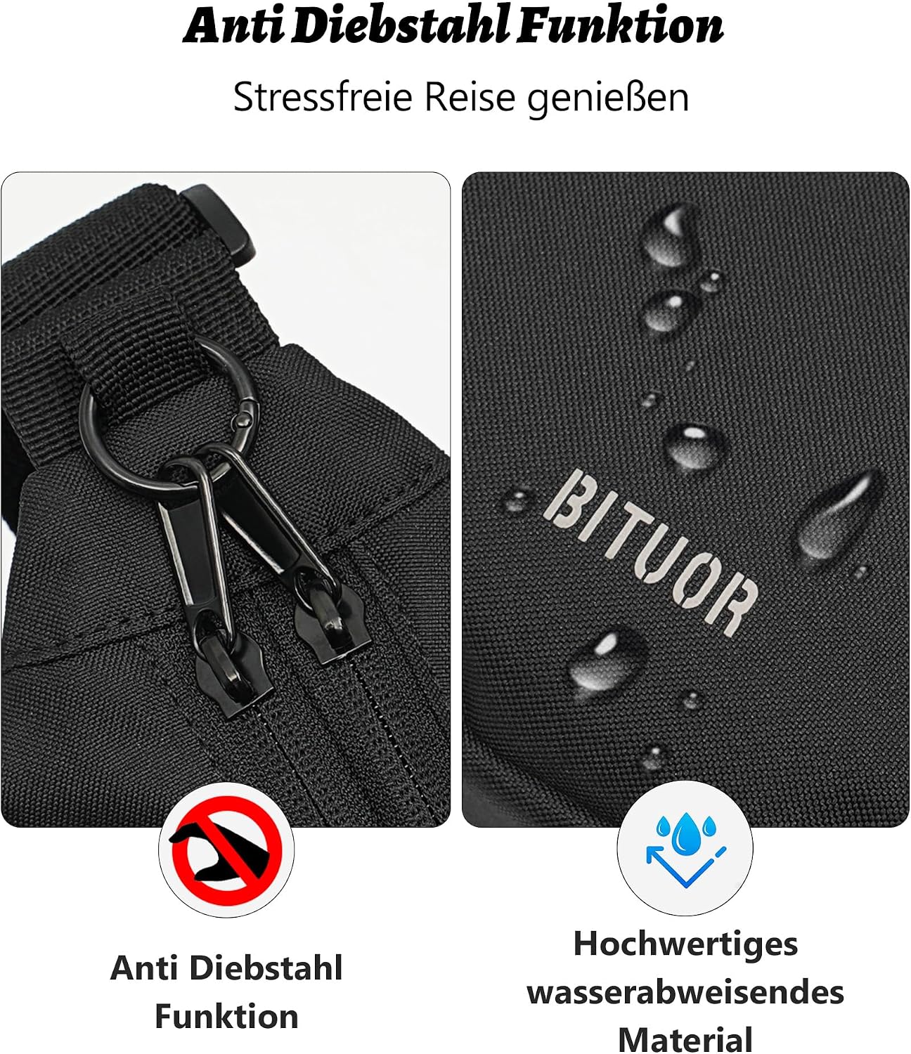 Detalle 2 de BITUOR Halbmond-Umhängetasche für Damen, wasserabweisend mit verstecktem Rückfach