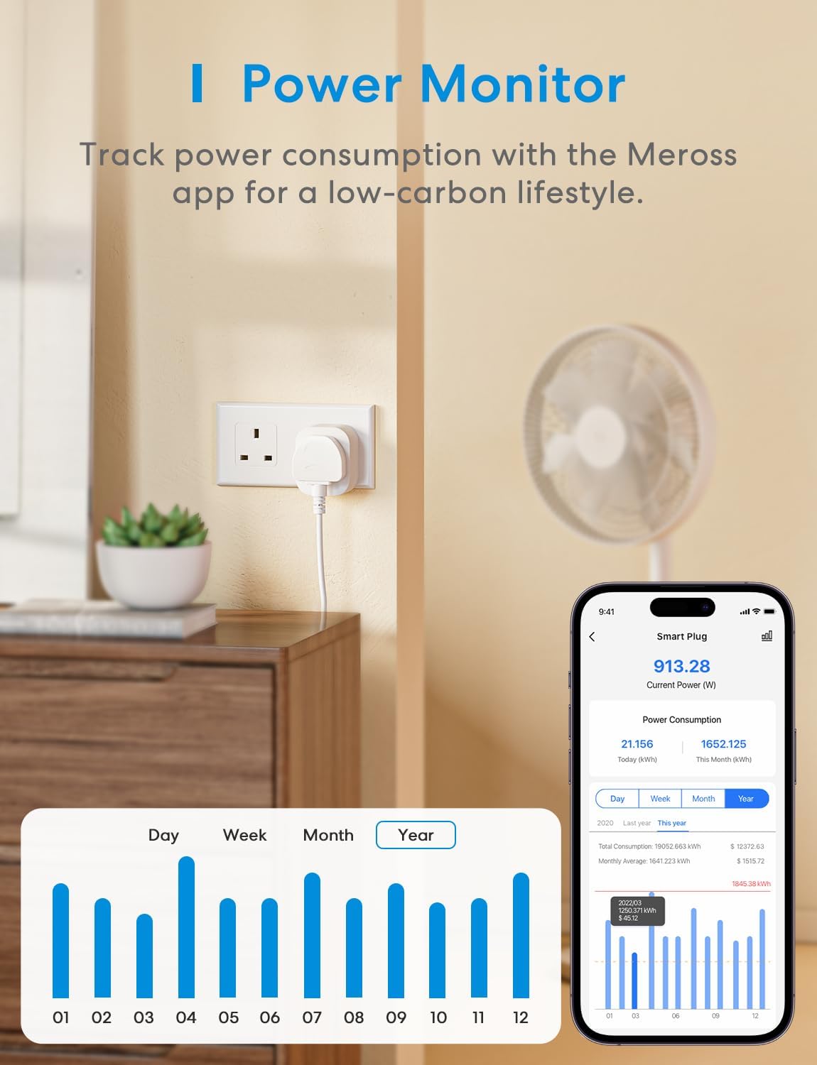 Detalle 2 de Meross Smart Plug with Energy Monitoring 13A 4-Pack