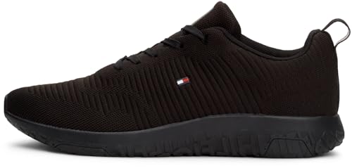Detalle de Tommy Hilfiger Herren Runner Sneaker Corporate Knit Rib Runner – Schwarz, Gr. 46