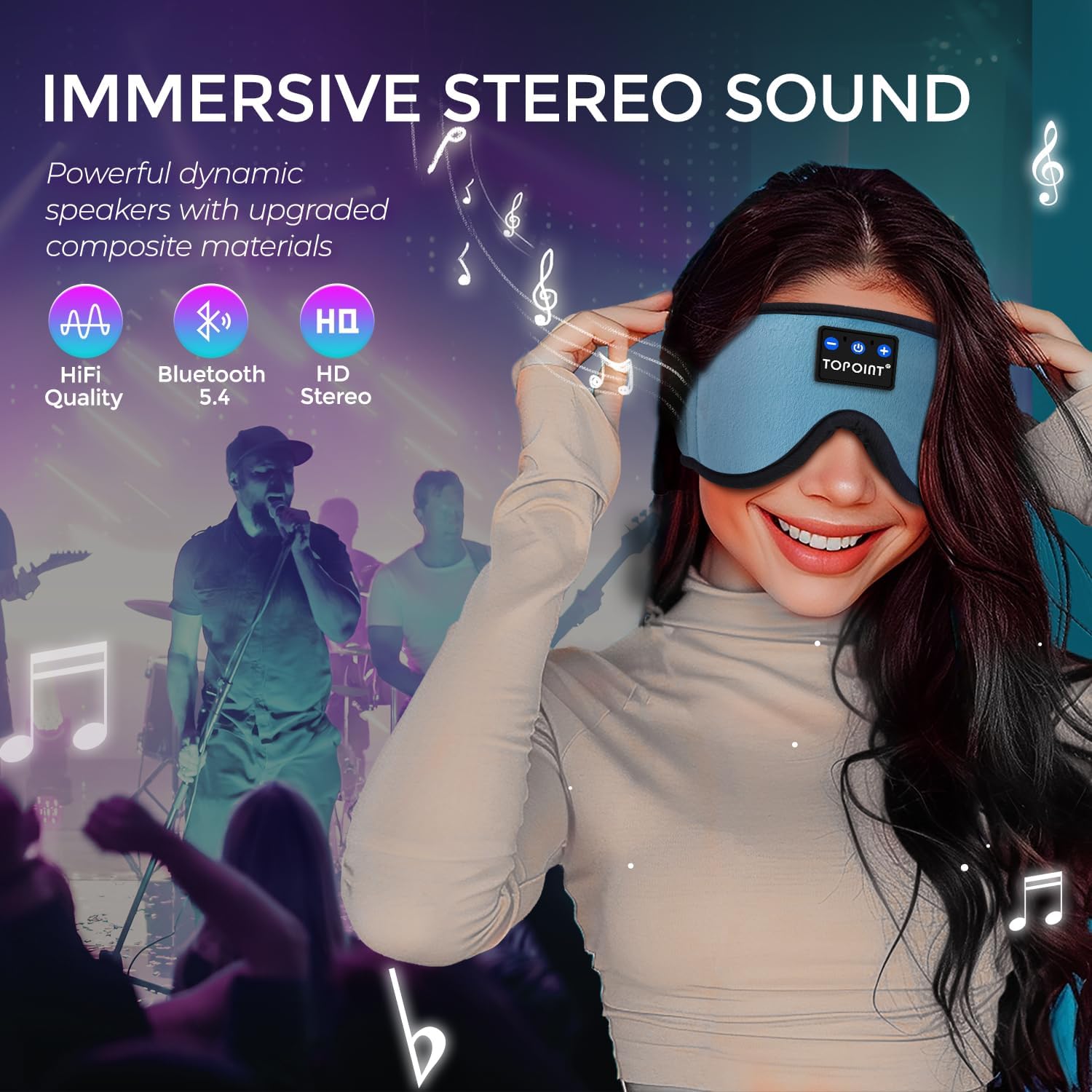 Detalle de TOPOINT Bluetooth Sleep Mask Headphones with 3D Eye Socket – Wireless Sleep Earphones