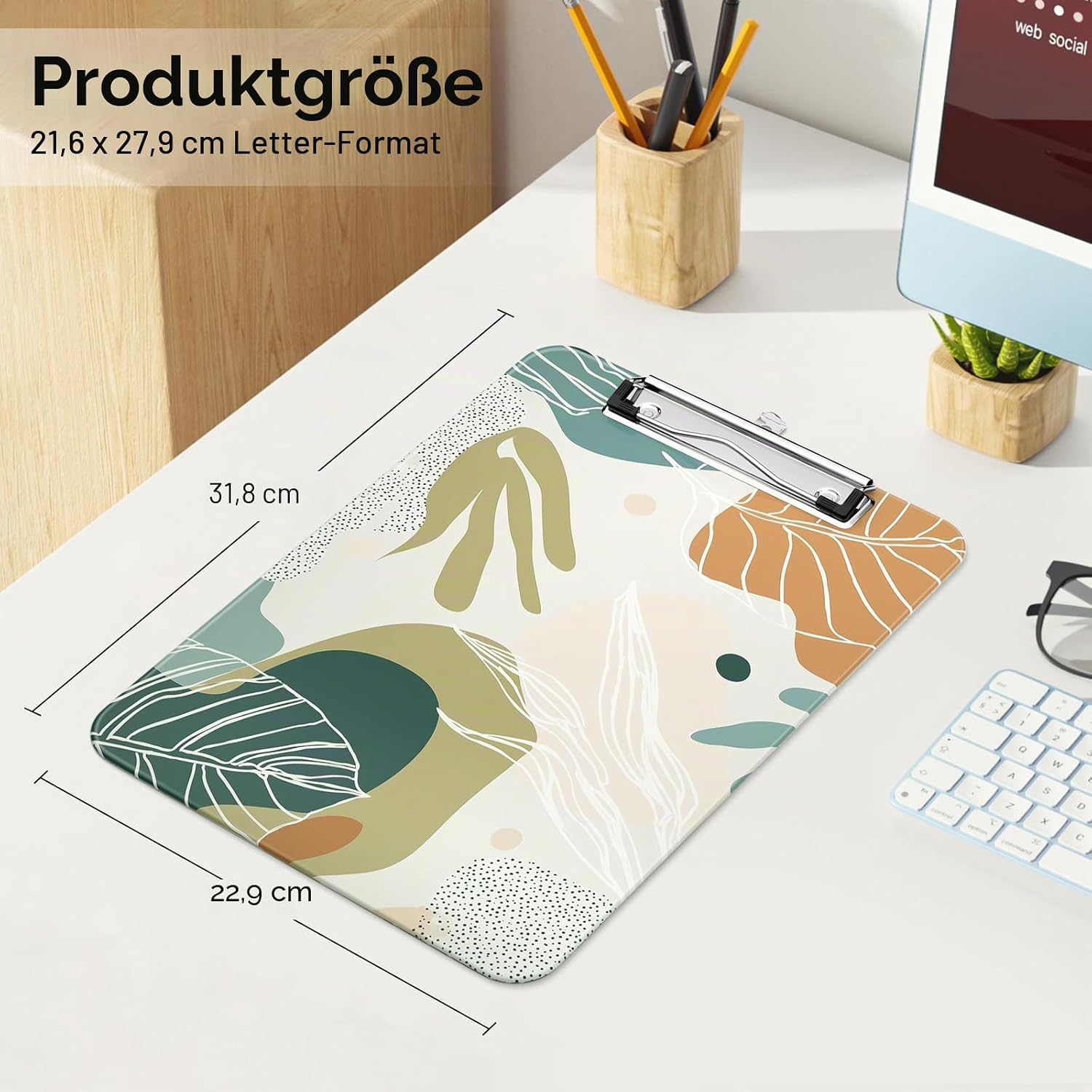 Thumbnail 1 de Luminzo Klemmbrett aus Kunststoff mit Metallklammer – A4/Letter, Boho Leaves