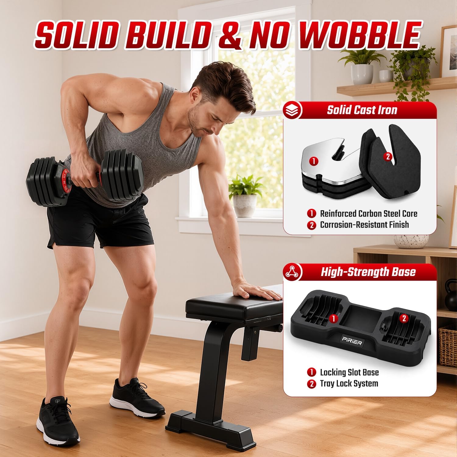 Detalle 2 de PIRIER Adjustable Dumbbell Set, 25 lb, 10-in-1 with One-Hand Twist Adjustment