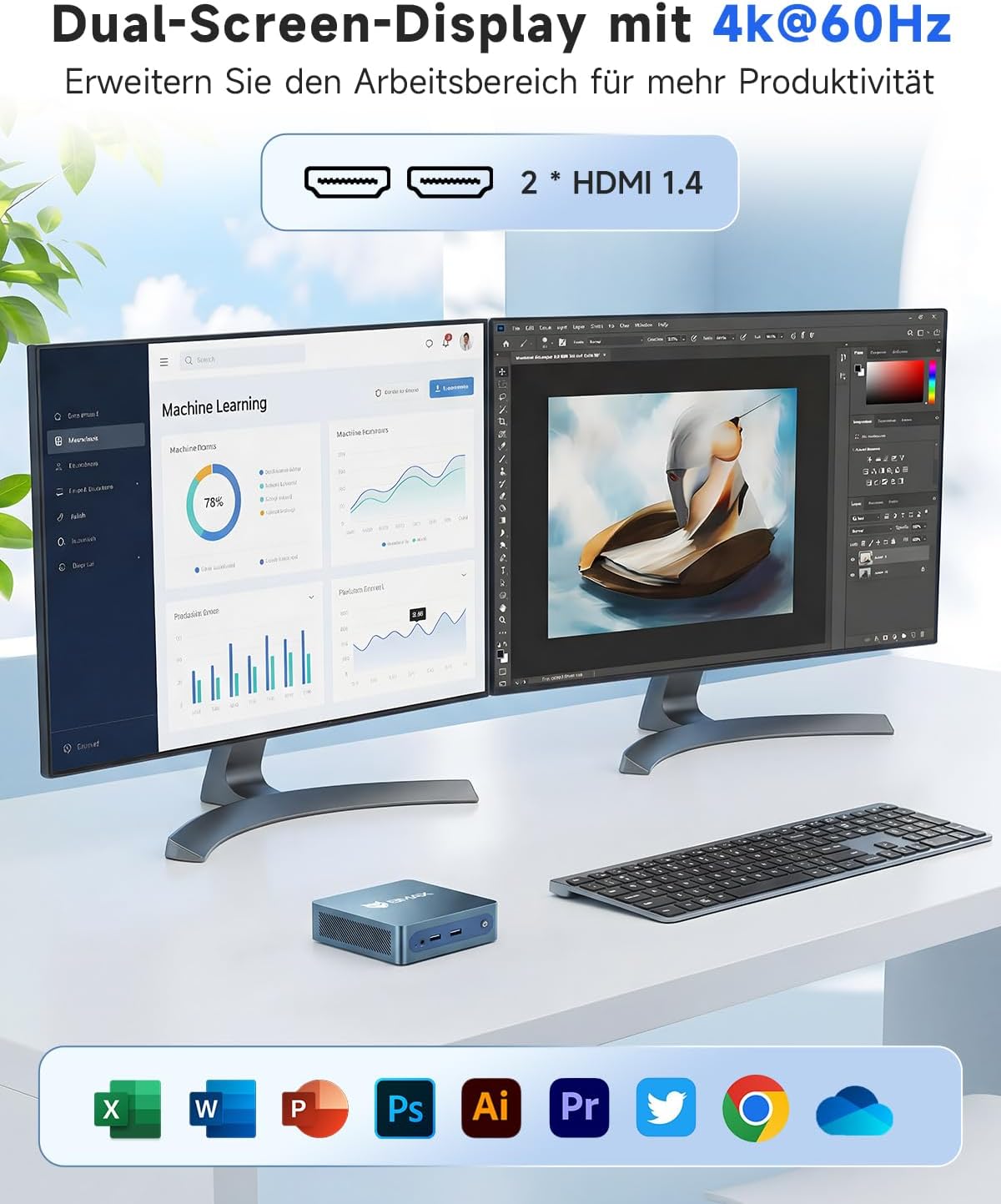 Thumbnail 3 de BMAX Mini PC B1 Plus – kompakter Büro-PC mit Dual-Display und Windows 11 Home