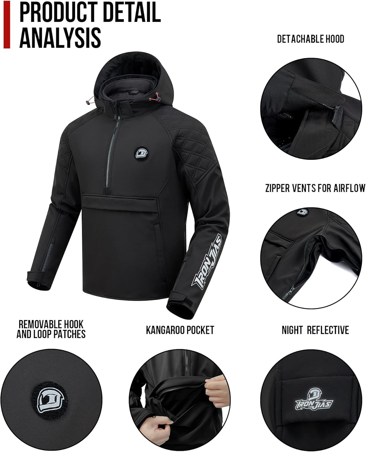 Detalle de IRON JIA’S Veste Moto Homme 3-en-1: Blouson CE A et Doublure Amovible, Pour Toutes Saisons