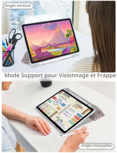 Thumbnail 6 de Fycyko Étui folio Leopard Rose pour iPad 11e Génération (2025, A16) et iPad 10e Génération (2022) – Motif Léopard, Porte-crayon