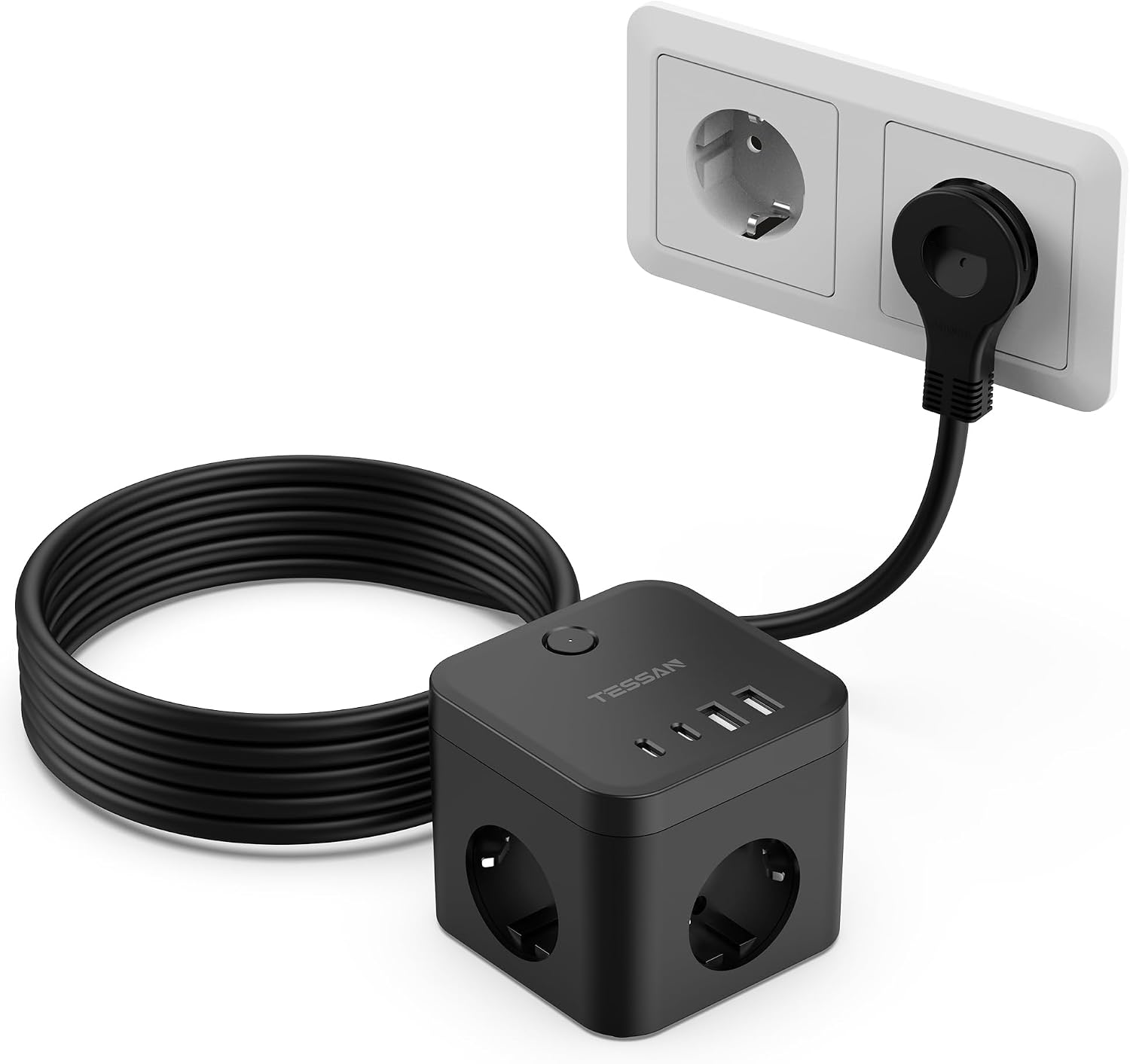 Thumbnail 6 de TESSAN grenuttag med 3 eluttag, 2 USB-C, 2 USB-A och 20 W PD