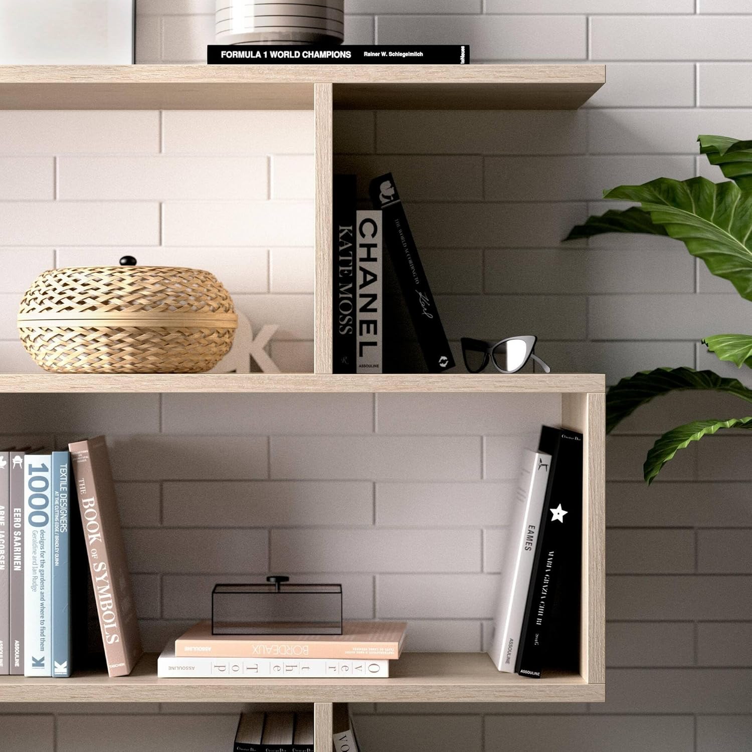 Detalle de Dmora Libreria Design 3 scaffali bifacciale Rovere, 110 x 97 x 25 cm