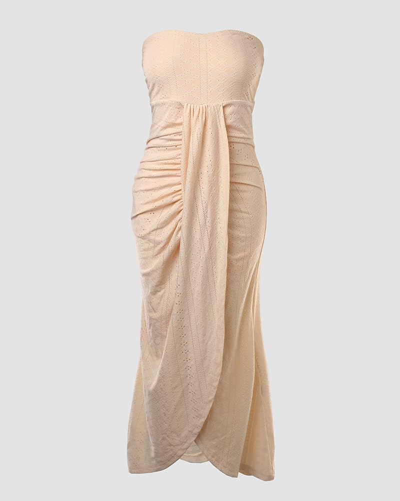 Thumbnail 4 de CHICME Women's Strapless Maxi Bodycon Dress with Wrap Asymmetrical Hem