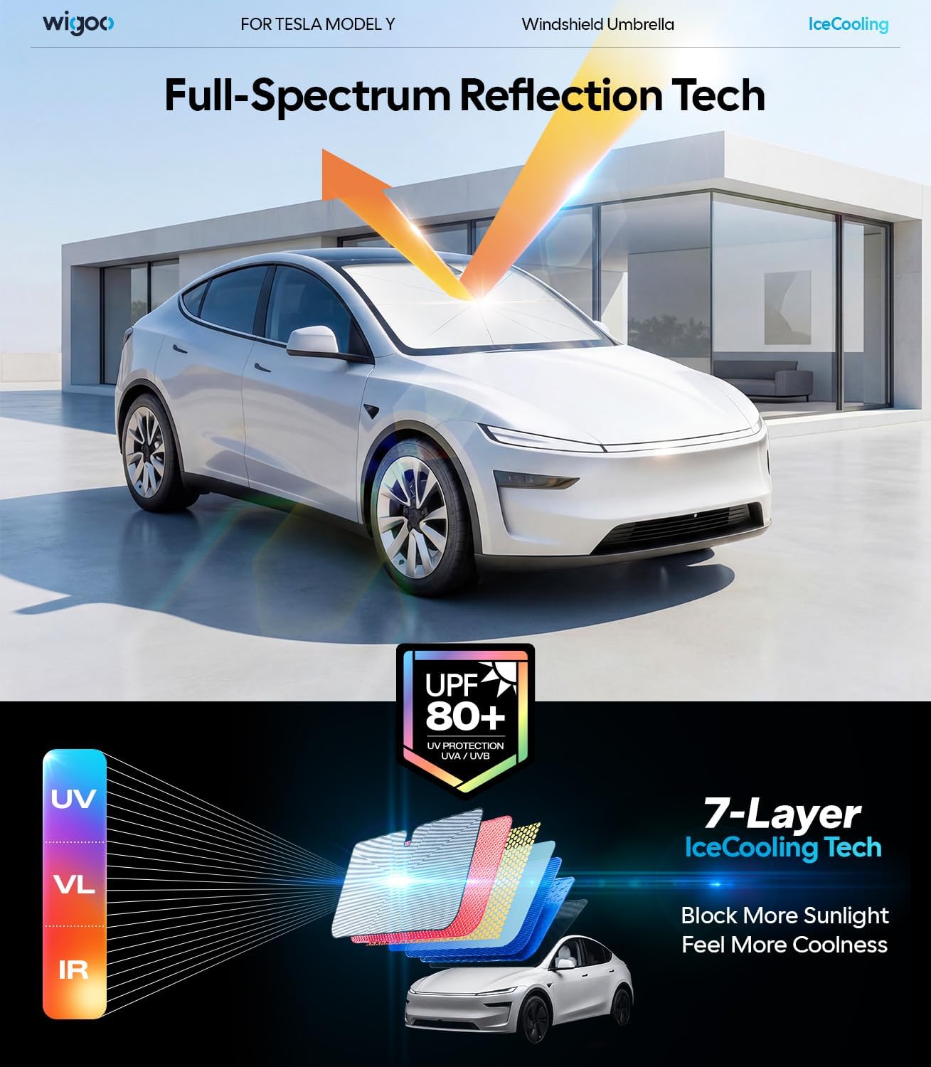 Thumbnail 2 de Wigoo Windshield Sun Shade Umbrella for Tesla Model Y (2020–2026) Juniper