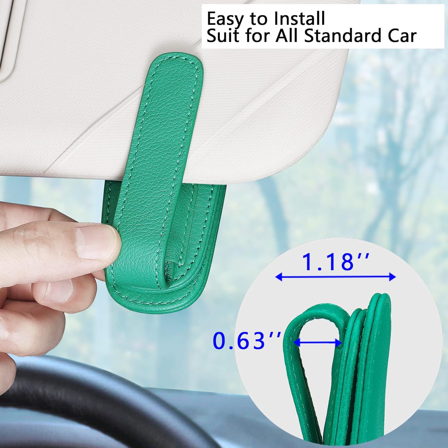 Thumbnail 3 de Quipuda 2-pack Genuine Leather Sunglasses Holder for Car Sun Visor (Magnetic) – Green