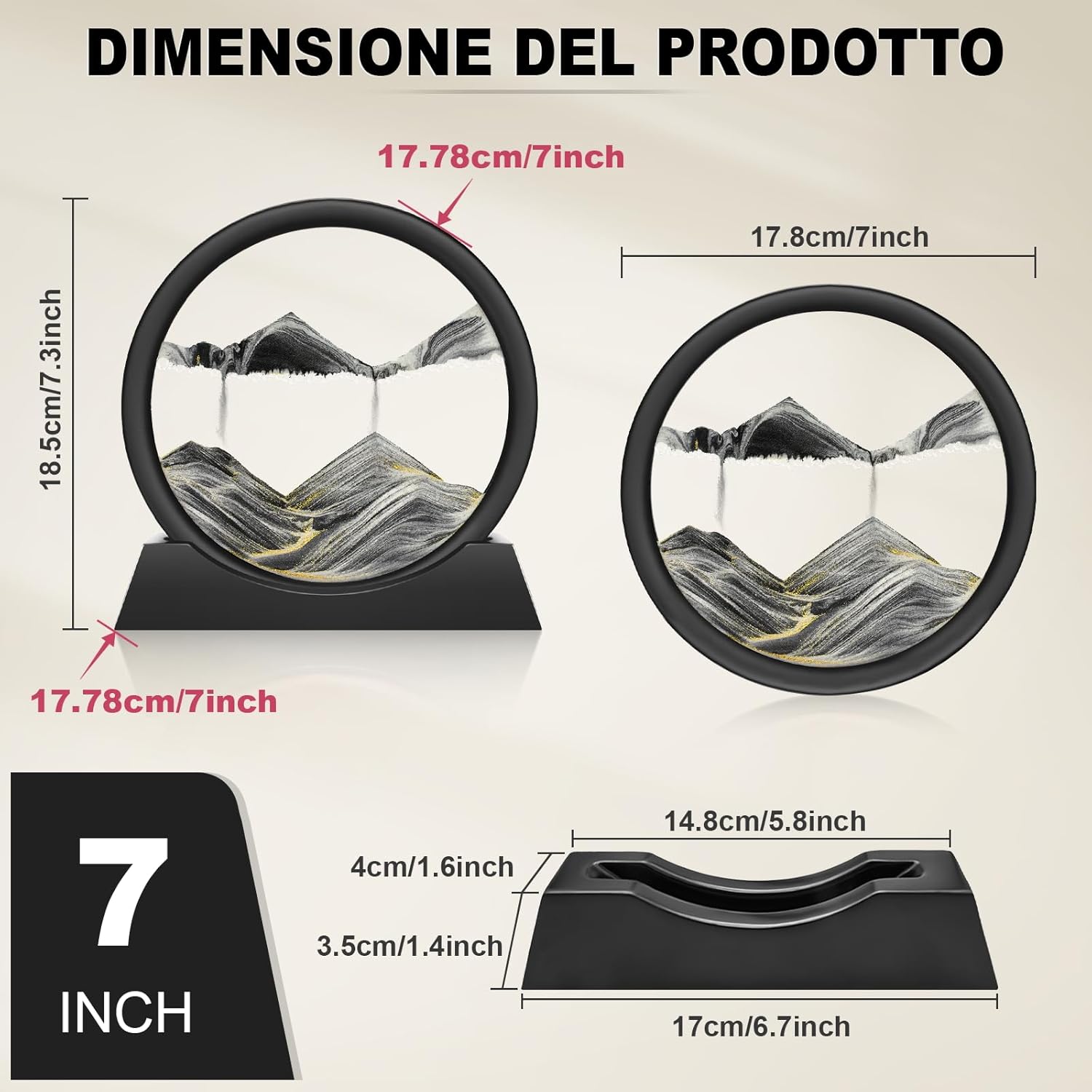 Thumbnail 5 de Wai Danie quadro di sabbia dinamica 3D “hourglass” da 7" (nero) – pittura di sabbia che scorre