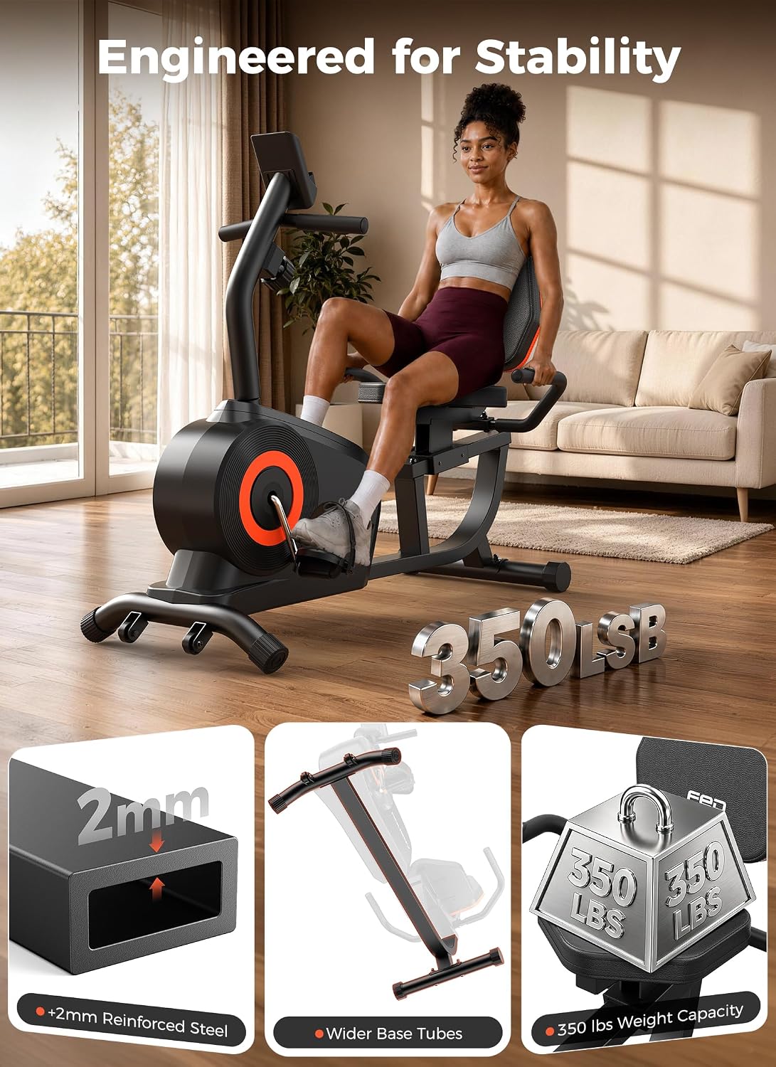 Detalle de YOSUDA Recumbent Exercise Bike, Magnetic, 16-Level Resistance, 350 lb Capacity