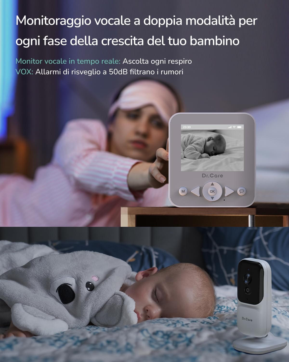 Thumbnail 2 de Dr.Care NeoView Baby Monitor Video 2.8" – Schermo 2.8", Registrazione Loop e VOX, Notturna, Batteria e Clip cintura