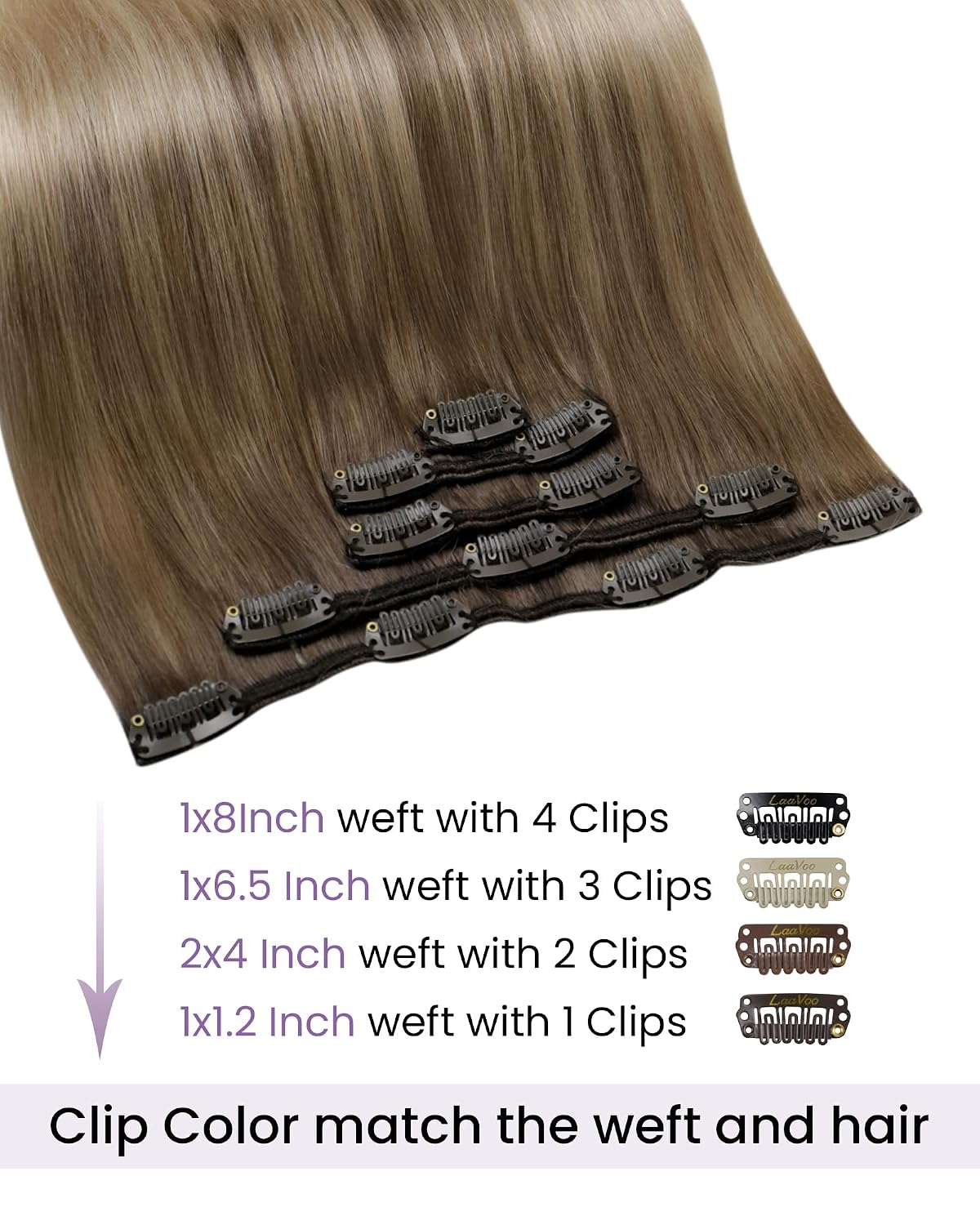 Detalle 2 de LaaVoo Clip-in Hair Extensions (Real Human Hair) — Blonde Ombre, 5pcs/80g, 18-inch