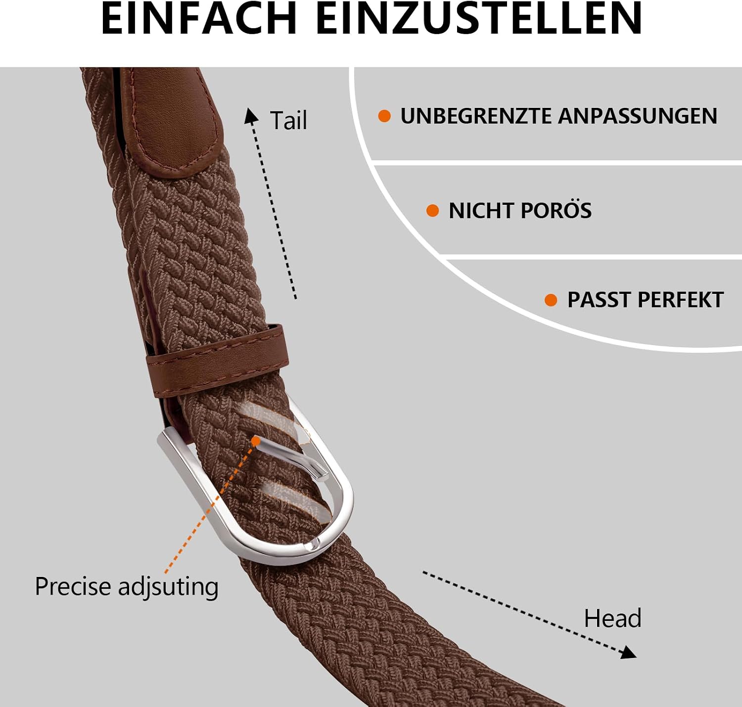 Detalle de TANGCHAO Stretchgürtel aus Stoff mit Flechtoptik (3,3 cm) – elastisch für Damen & Herren