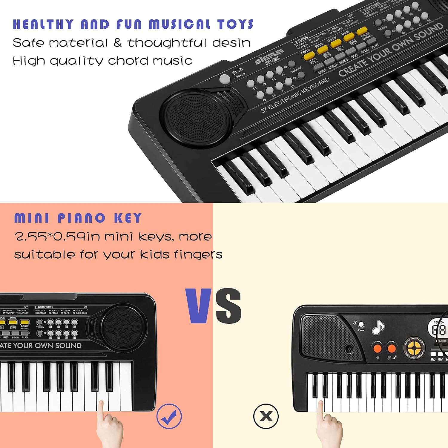 Detalle 2 de Raimy 37 Keys Kids Keyboard Piano (Portable Electronic) for Ages 3+ — Black