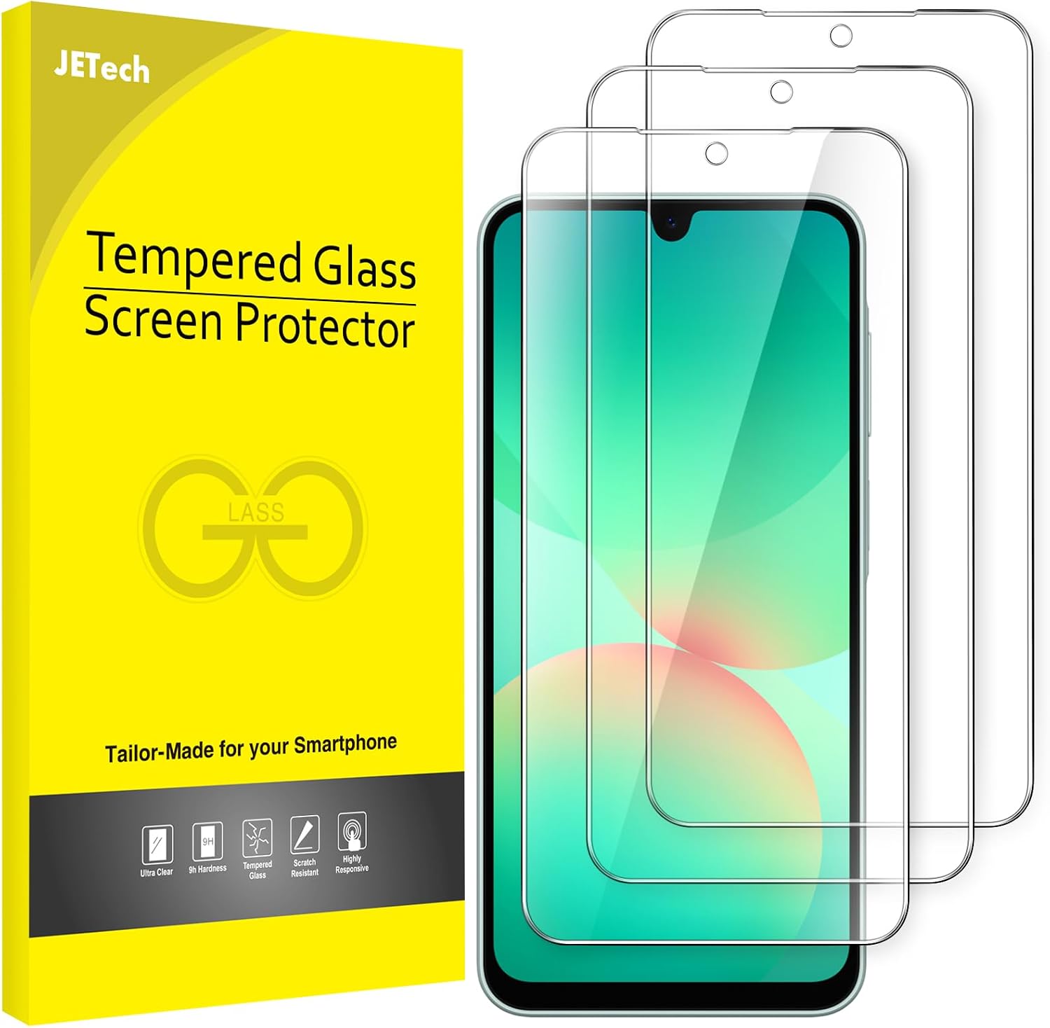 Detalle de JETech Pellicola Protettiva in Vetro Temperato per Samsung Galaxy A26 5G – Pacco da 3, 9H, HD Chiaro