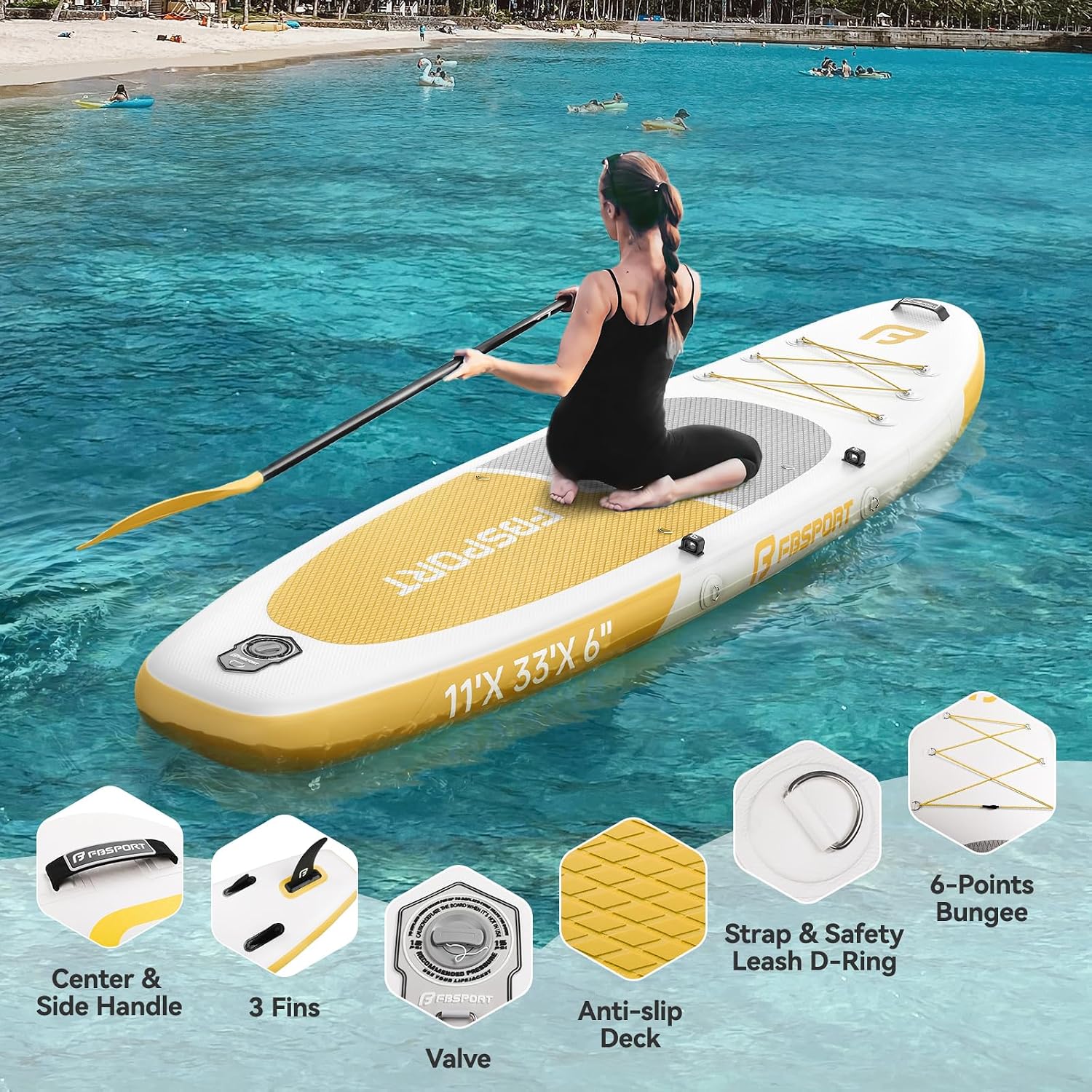 Detalle 2 de FBSPORT Tavola SUP Gonfiabile Adulti 335 cm: extra lunga, stabile e completa per viaggi e attività acquatiche