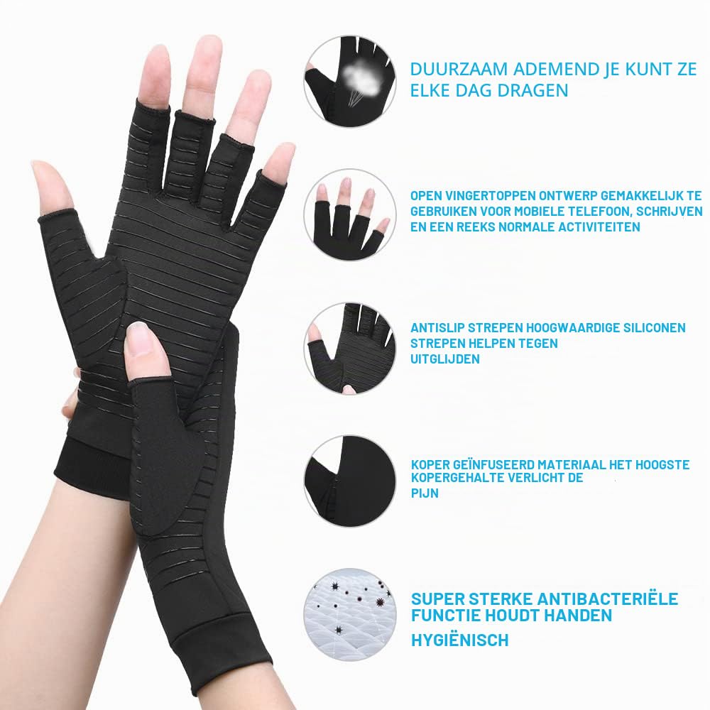Detalle de ACWOO XL koperen compressiehandschoenen, vingerloos en elastisch