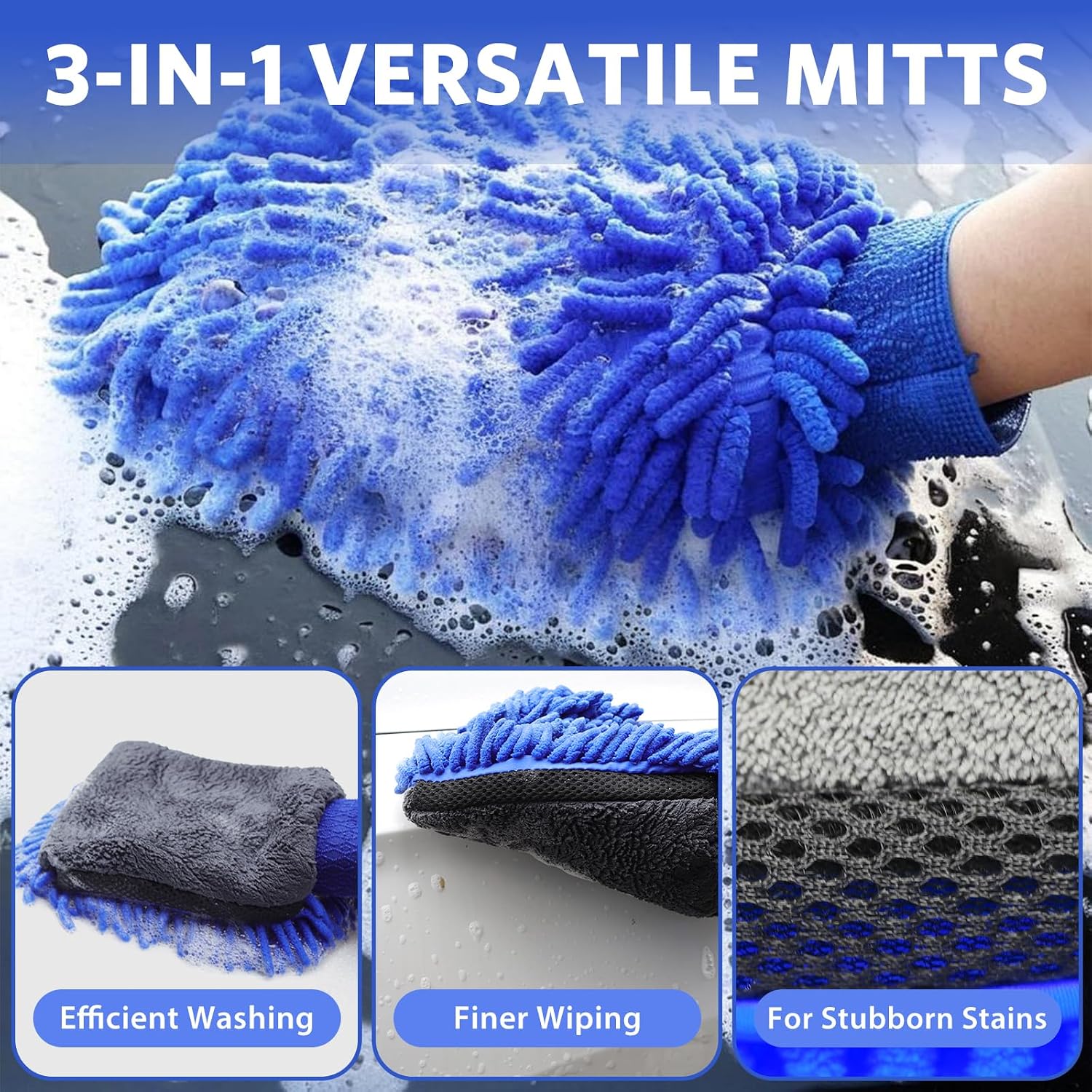 Thumbnail 3 de KEYAYE 10 Pcs Car Washing Kit with 3x Microfibre Cloths, 2 Wash Mitts and 5 Detailing Brushes – A Practical, Gentle Care Set