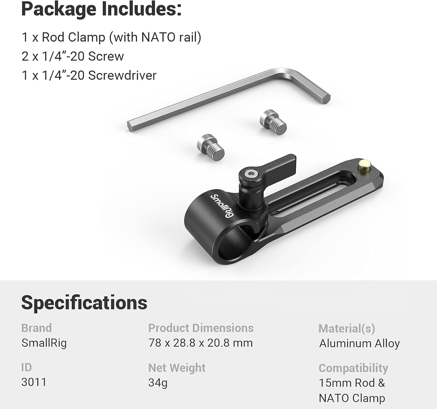 Thumbnail 6 de SMALLRIG 3011 pince tige 15 mm avec rail NATO