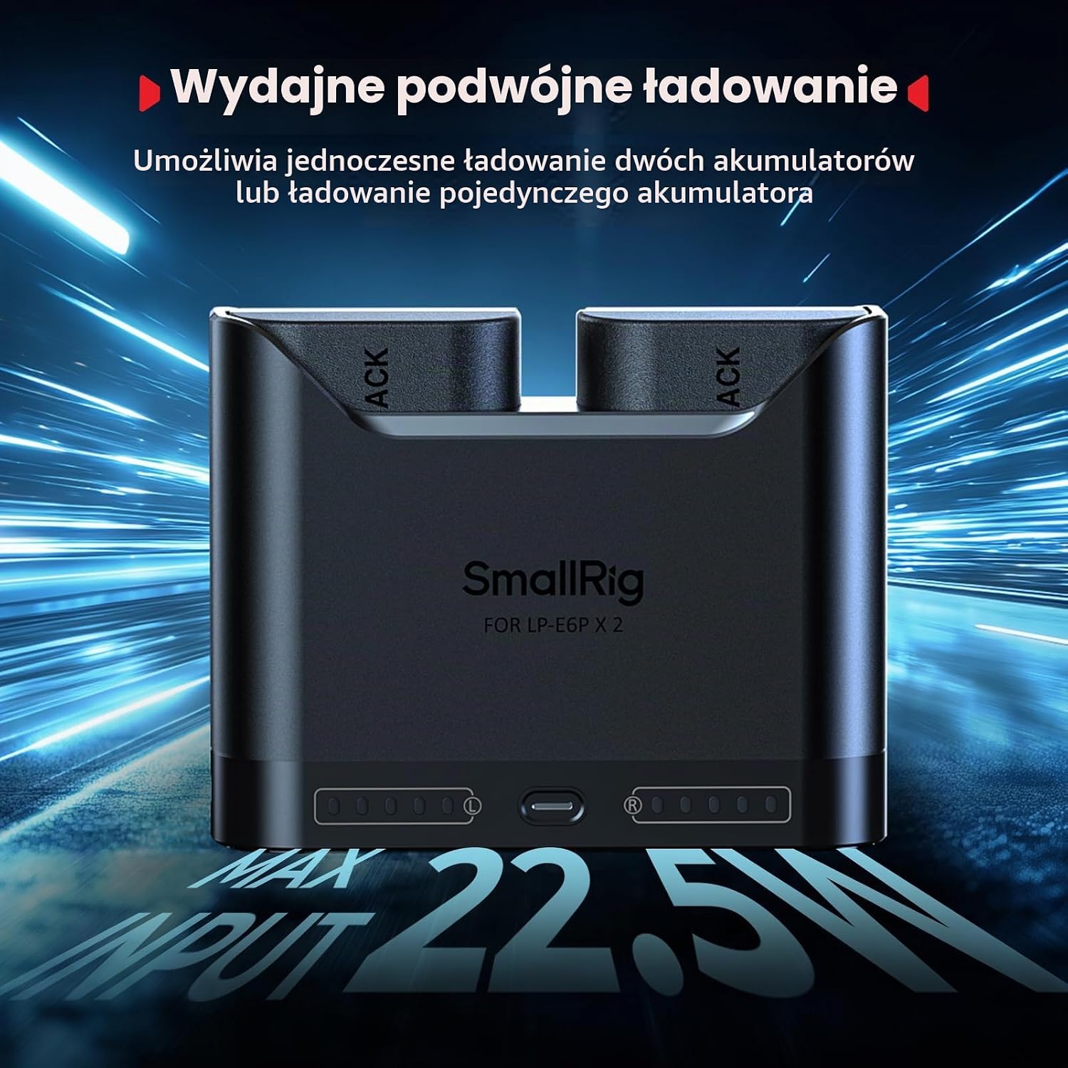 Detalle 2 de SMALLRIG 5490 – ładowarka do akumulatorów Canon LP-E6P z USB-C i dwoma gniazdami