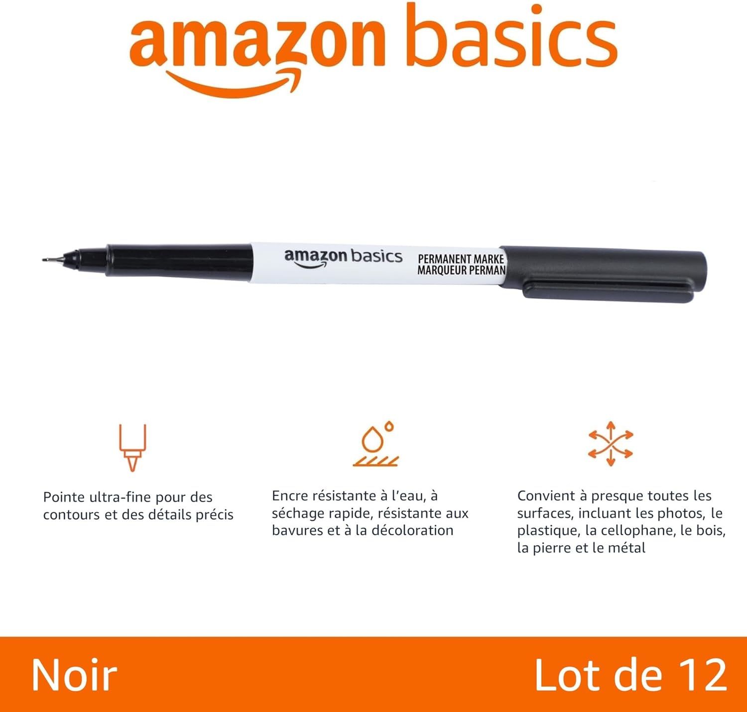 Detalle 2 de Amazon Basics Ultra Fine Point Permanent Markers – Noir, lot de 12