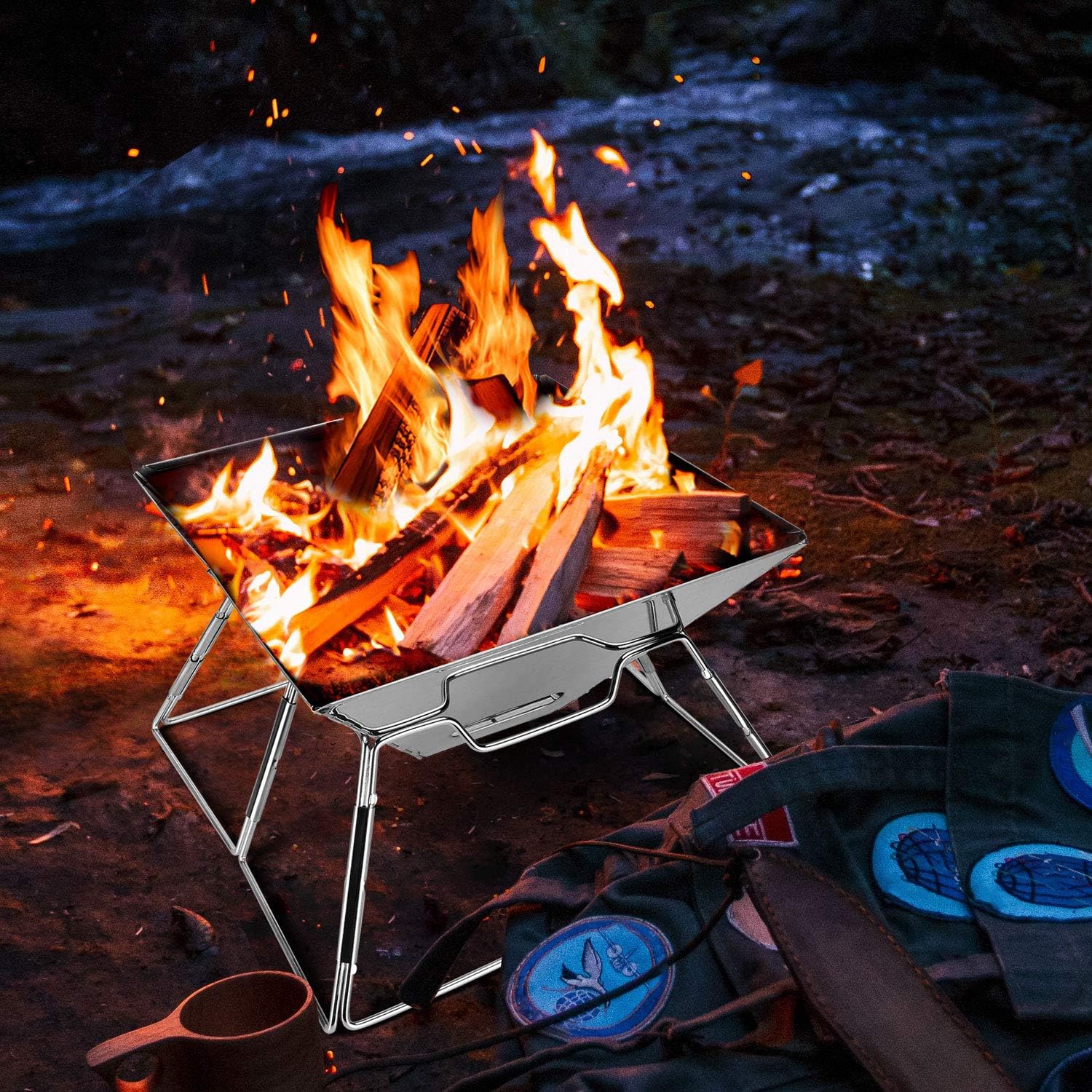 Thumbnail 6 de Odoland portable collapsible BBQ fire pit grill (304 stainless steel) for camping, picnic and garden