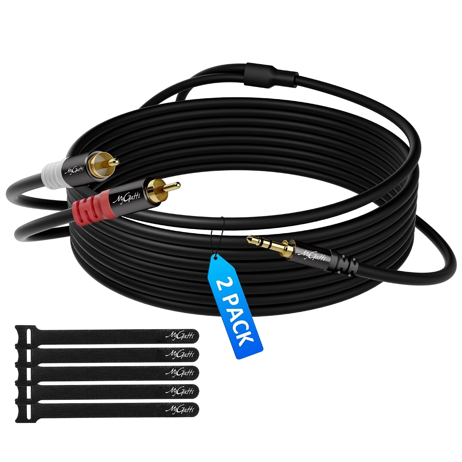 Detalle de Mygatti Klinke 3,5 mm auf 2× Cinch (RCA) Kabel – 3 m, 2er-Set (Audio-Stereo Adapter/Y-Splitter)