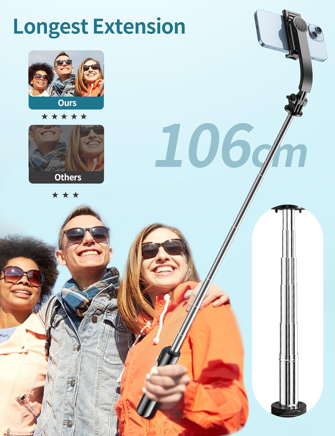 Thumbnail 5 de Selfie Stick for iPhone – 41" extendable tripod with detachable phone holder and wireless remote