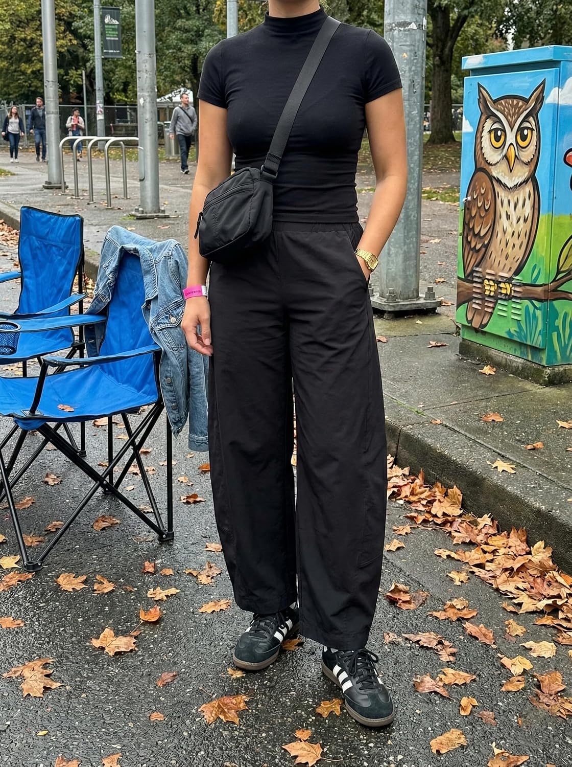 Detalle de LOMON Barrel Pants for Women: Hidden Elastic Quick Dry Travel Crop Ankle Wide Leg Trousers