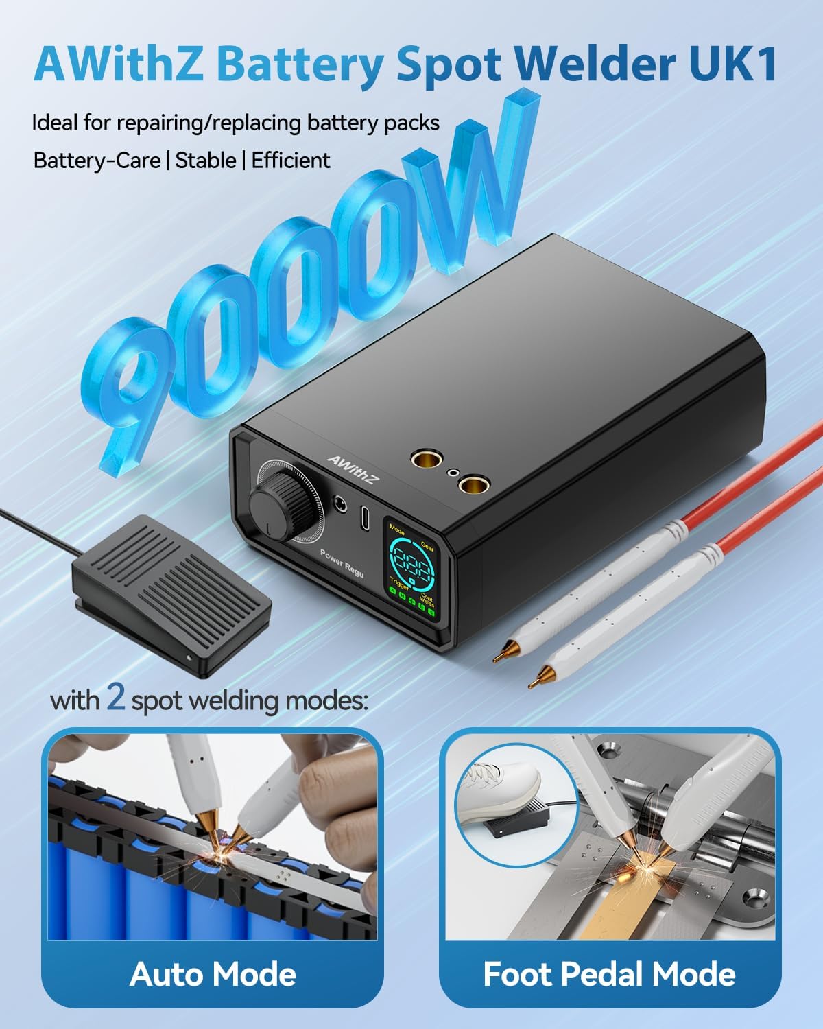 Thumbnail 1 de AWithZ UK1 : poste à souder par points sans fil 9000 W pour batteries DIY (commande au bouton rotatif)