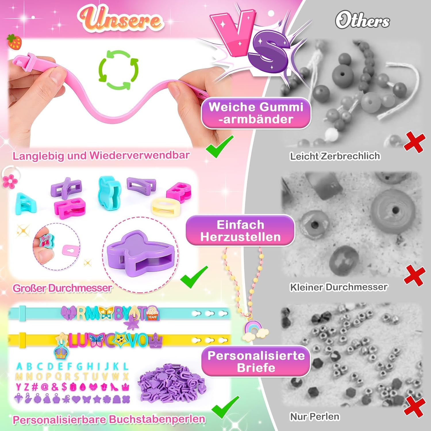 Detalle de Geschenk Mädchen 5–9 Jahre: Bastelset Freundschaftsarmbänder – Glitzer Armbänder Selber Machen