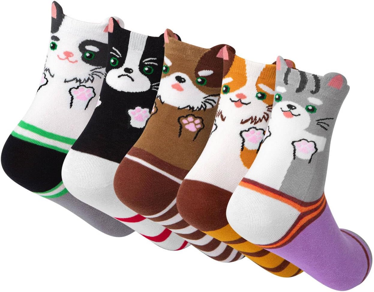 Thumbnail 6 de Chalier Cozy 5 Paar Damen Socken mit Hunde- und Katzenmotiven – Baumwollkomfort, vielseitig einsetzbar