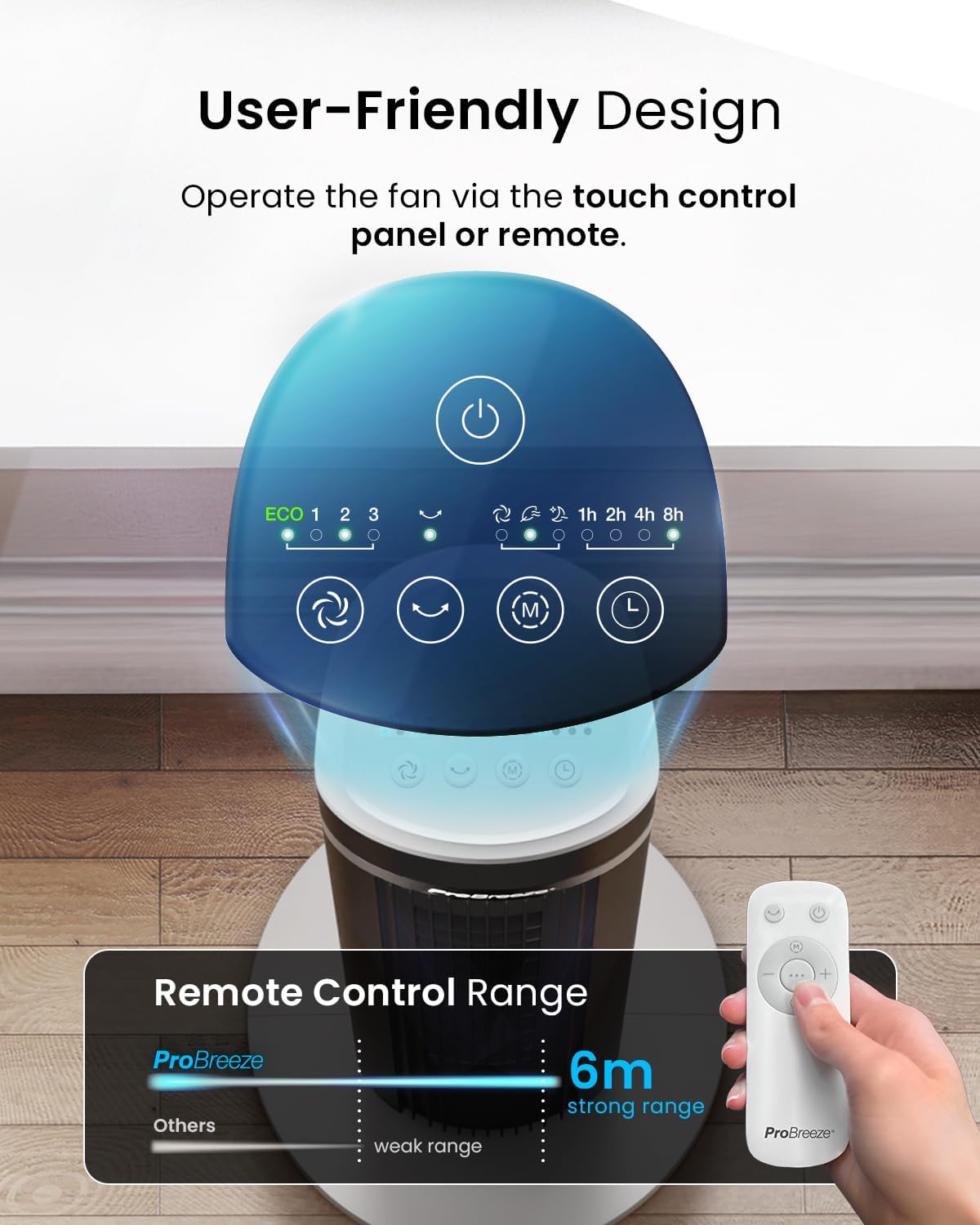 Thumbnail 5 de Pro Breeze 40-Inch Bladeless Tower Fan with Remote Control — Quiet 45W, 90° Oscillation, 15H Timer