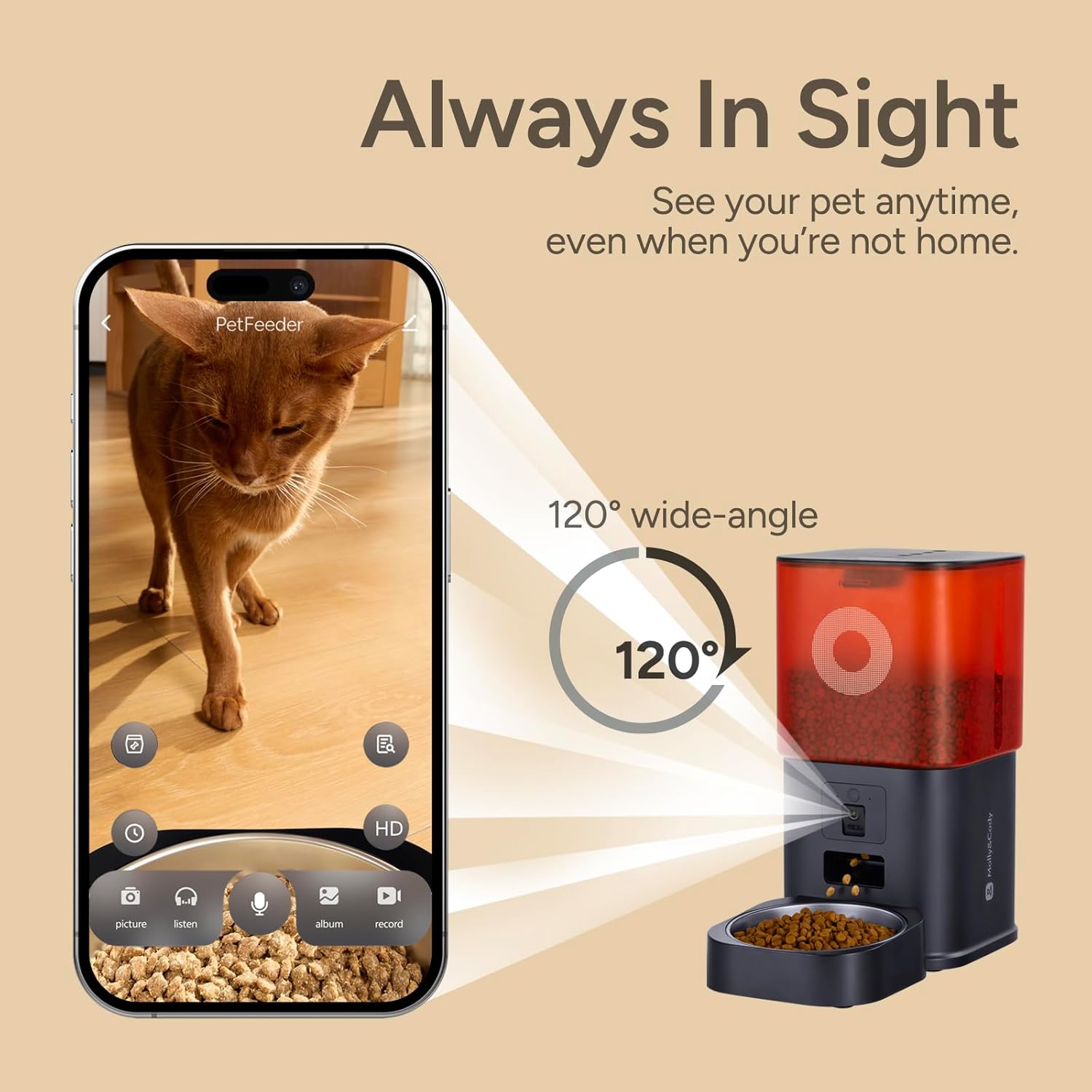Detalle de Automatic Cat Feeder with Camera: 6L Auto Feeder with 2-Way Audio, Night Vision and App Control (White)