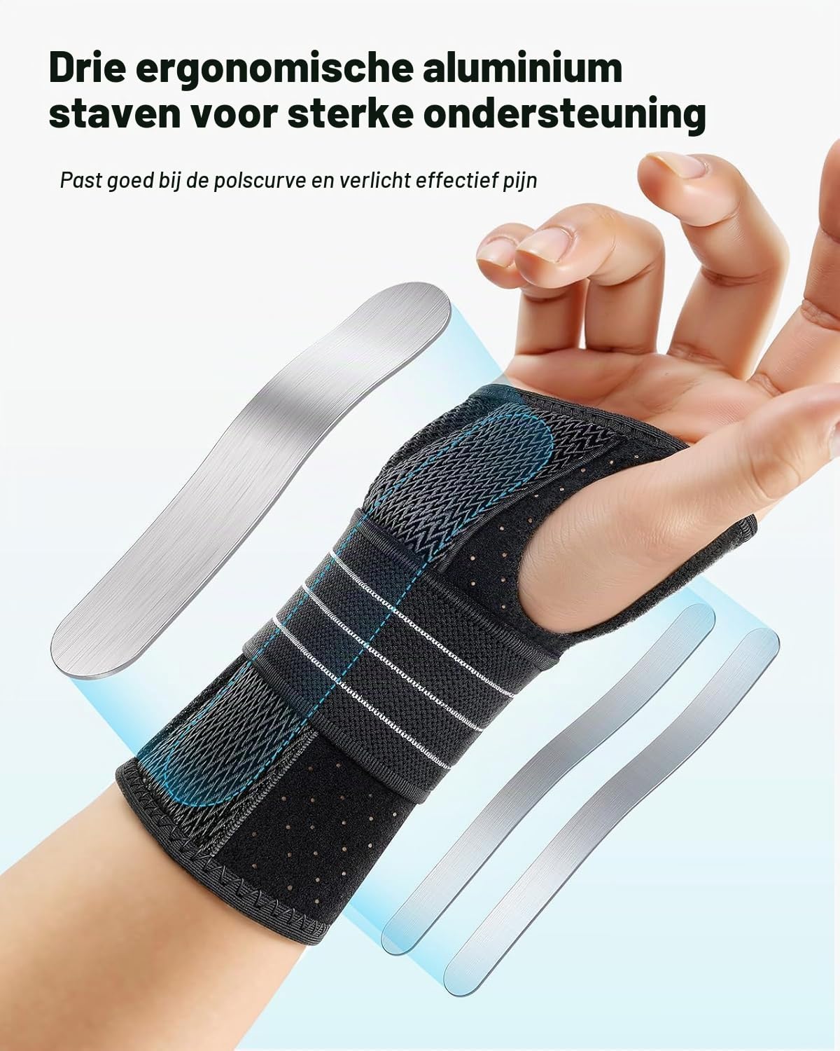 Thumbnail 1 de Rakiie ESP012 polsbrace, set van 2 met 3 aluminium rails, ademend mesh, maat S