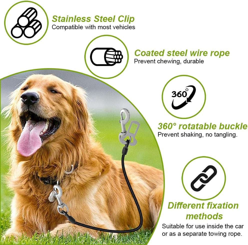 Detalle 2 de 2PCS Chew-Proof Dog Car Seatbelt, 24 inch Safety Restraint with Coated Wire and Double Clips (Black)