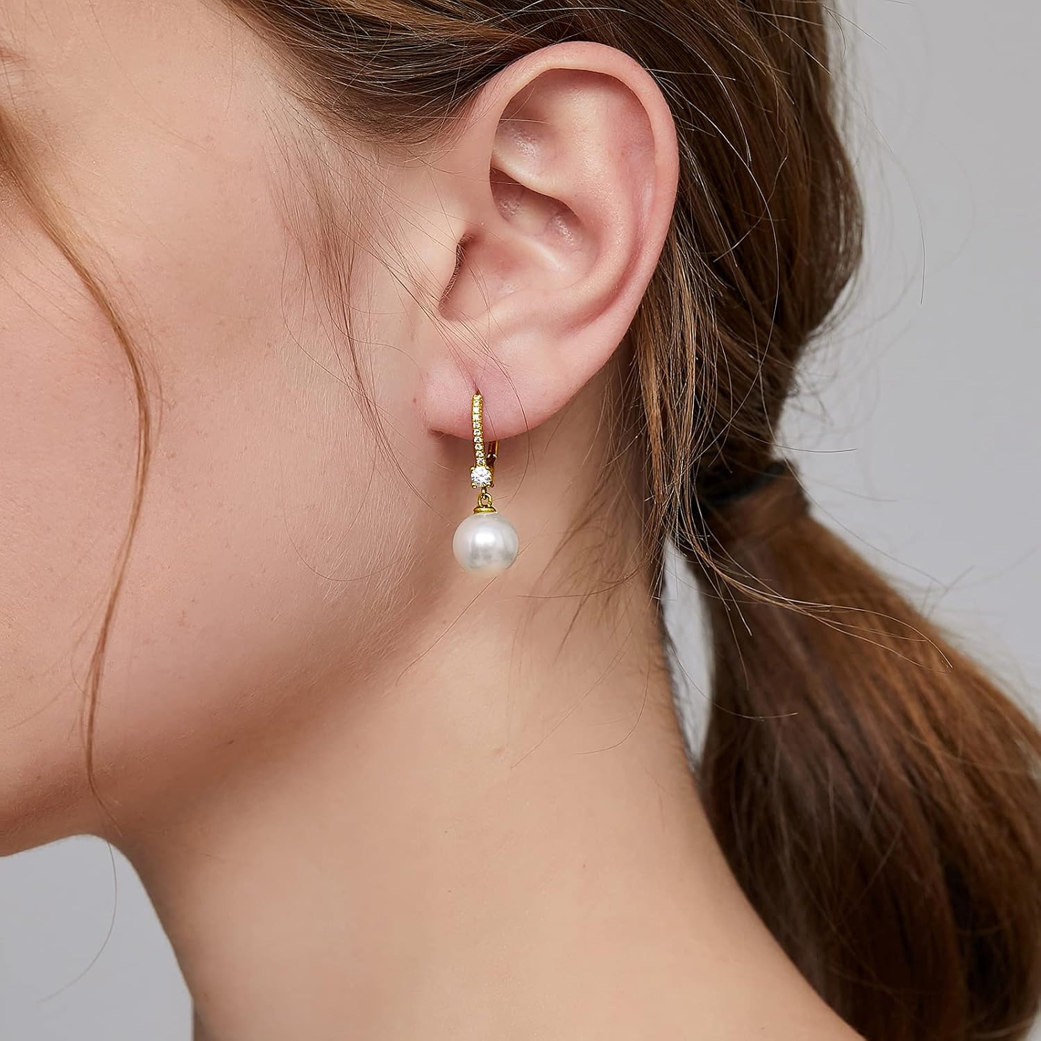 Detalle de jiamiaoi Perlenohrringe aus 925 Silber, 18Kt Weißgold plattiert – mit Perlen (8–10 mm)