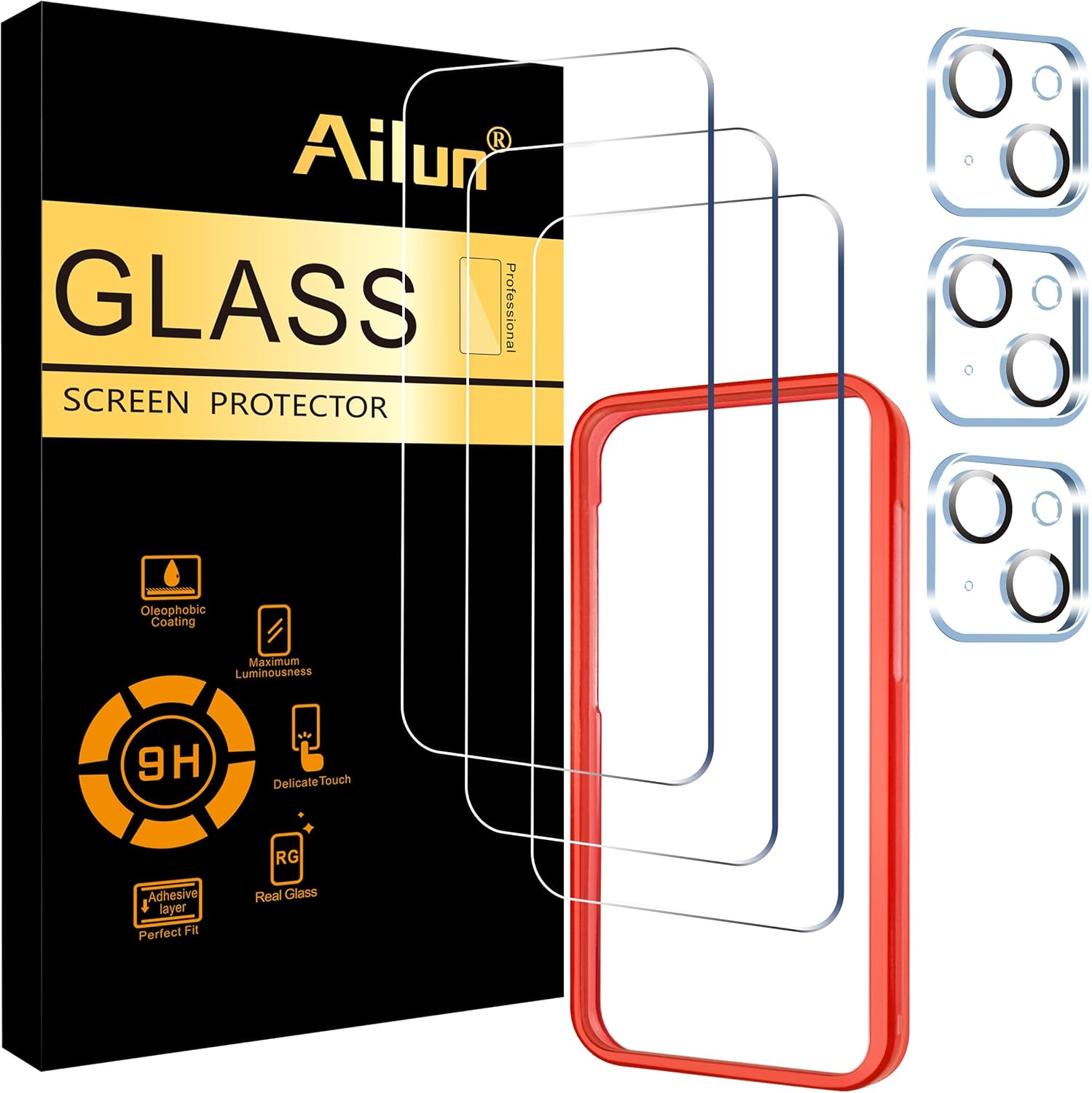 Thumbnail 6 de Ailun 3 Pack Screen Protector for iPhone 16 (6.1") + 3 Pack Camera Lens Protector with Installation Frame