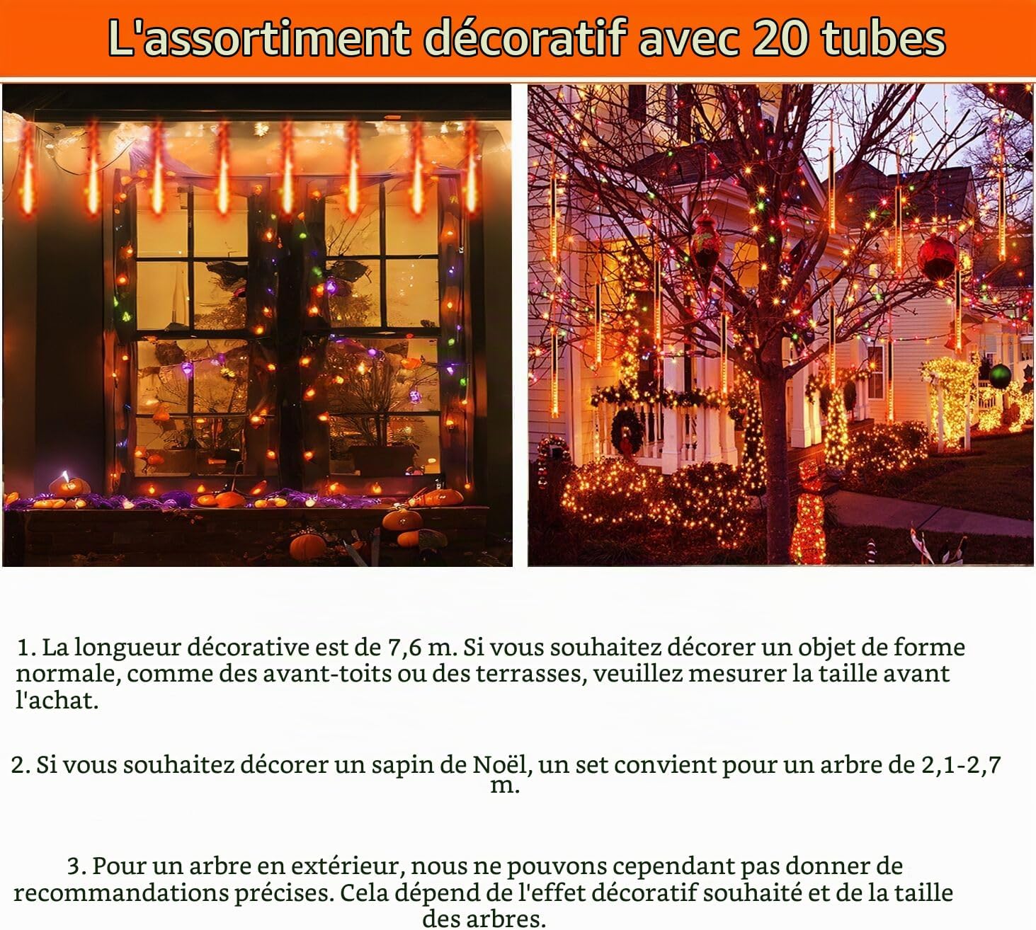 Detalle de Kwaiffeo meg20-eu lichtsnoer met 20 LED-lichtbuizen, meteorenregen en IP65