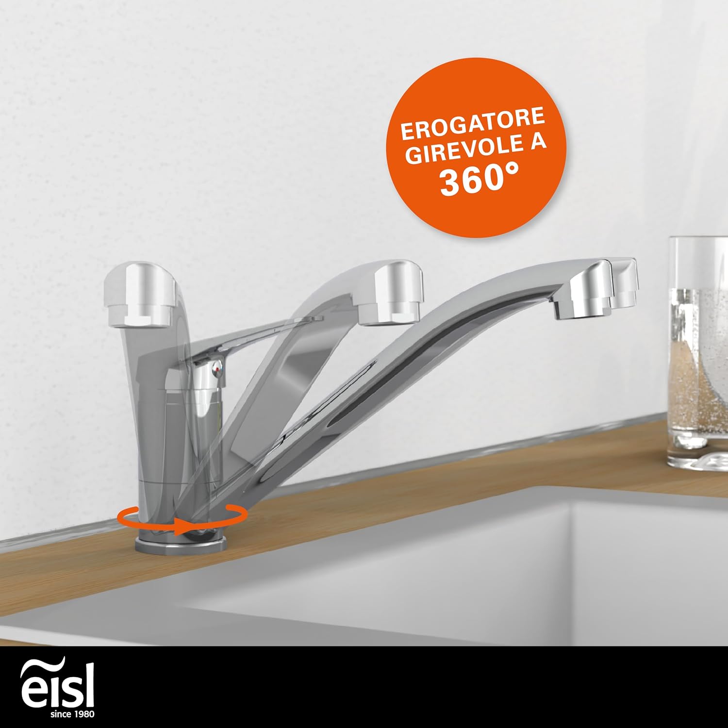 Thumbnail 3 de EISL SPEED NI182SCR Rubinetto lavello cucina: miscelatore girevole 360° per doppio lavello, cromo