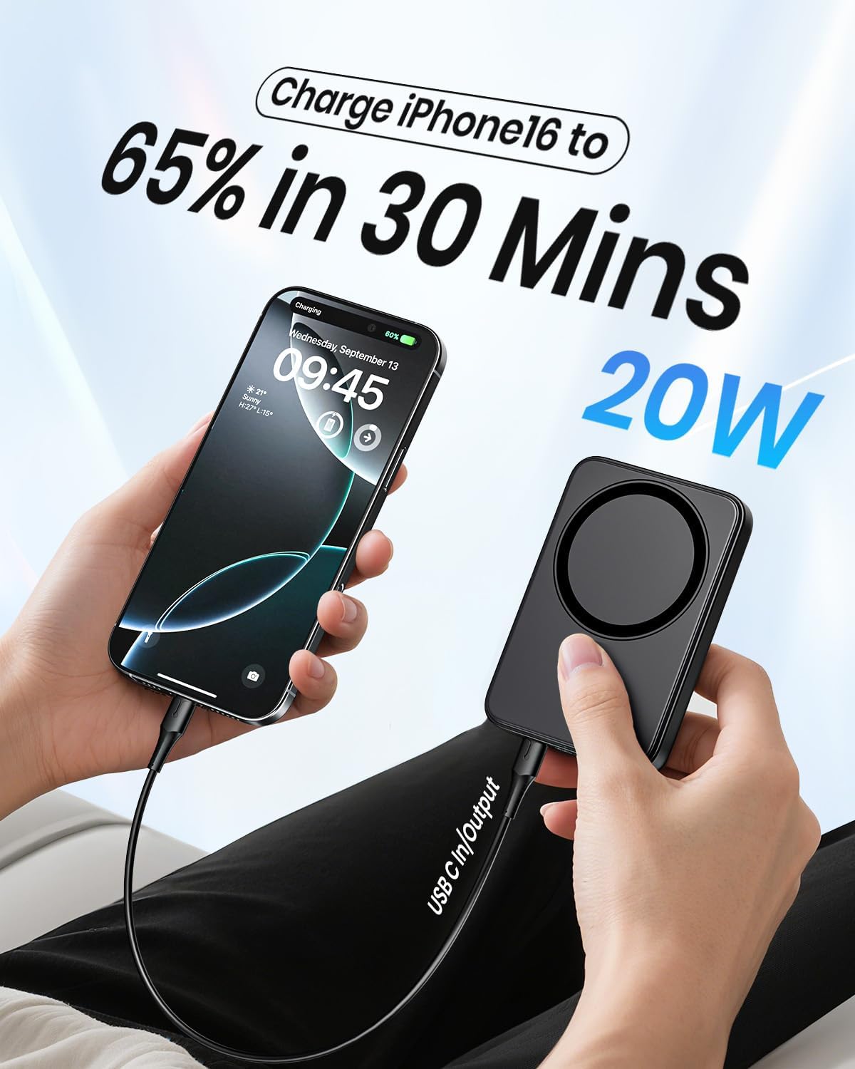 Detalle 2 de Riapow Magnetic Portable Charger 10000mAh: Ultra Slim 20W PD Power Bank with Magnetic Back and LED Display